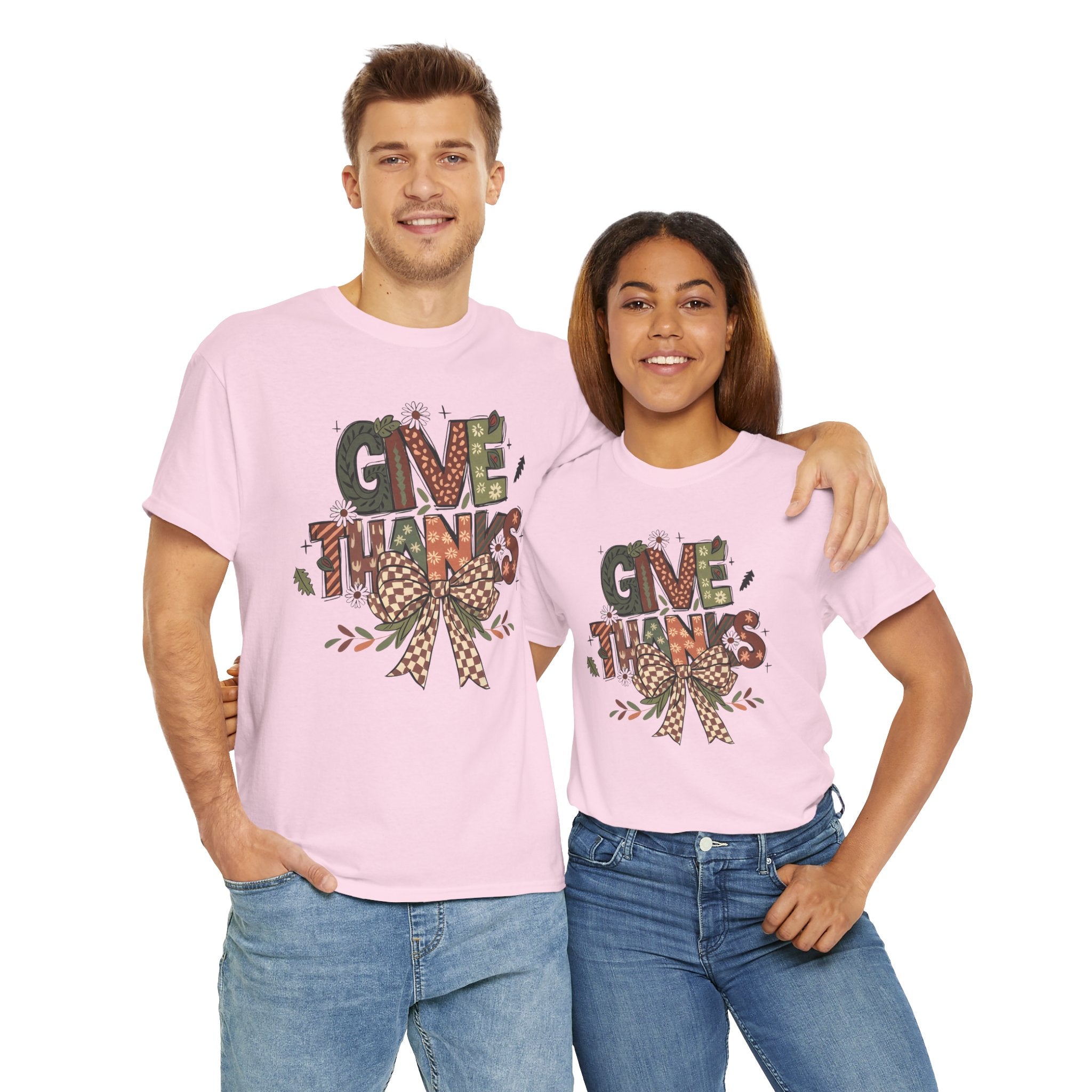 Give Thanks Tee Thanksgiving Graphic T-Shirt with Rustic Bow Design