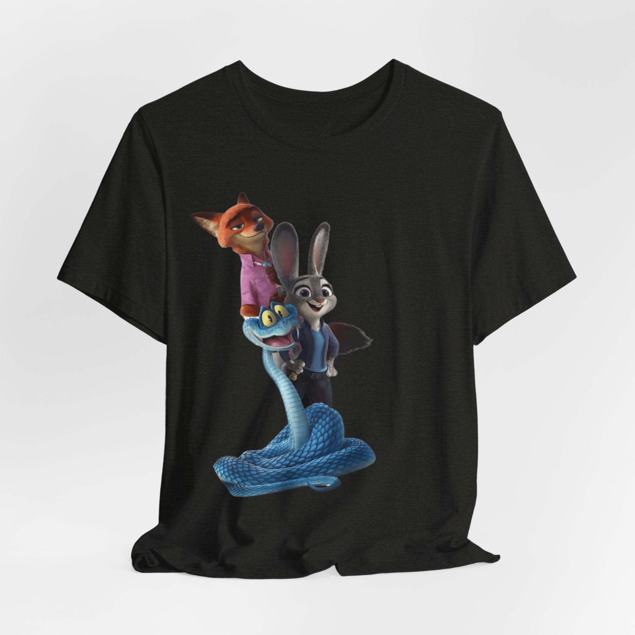 Animated Character Tee — Cute Fox & Bunny Stack Graphic T-Shirt  cartoon-style Christmas artwork