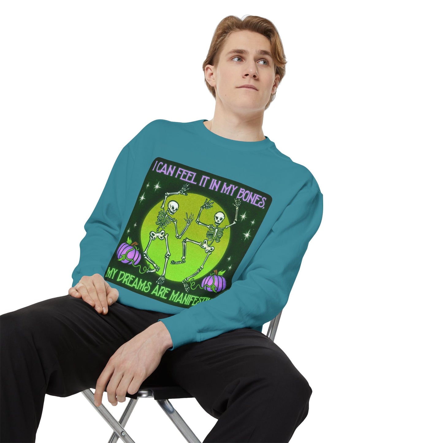 Spooky Manifesting Sweatshirt, Unisex Skeleton Pullover, Halloween Apparel, Cozy Fall Fashion, Casual Trendy Top, Unique Gift