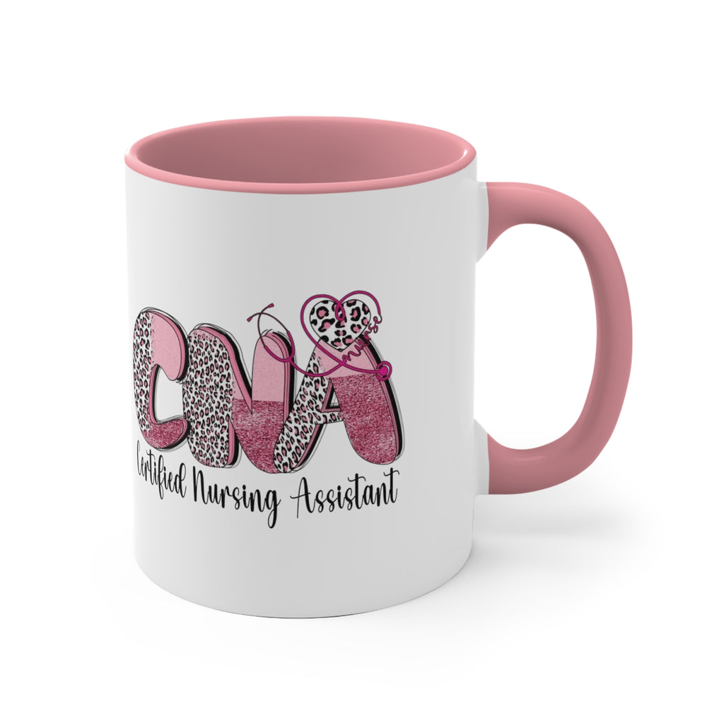 Certified Nursing Assistant (CNA) Pink Leopard Accent Mug — 11oz Gift for Nurses, Nursing Assistants Medical Christmas Mug
