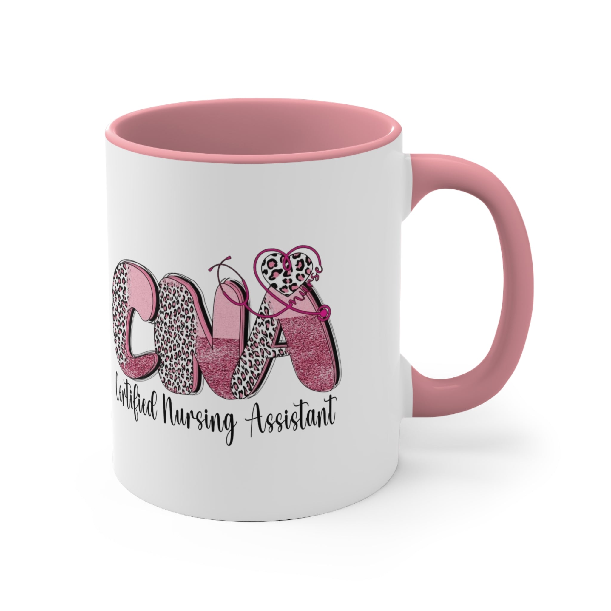Certified Nursing Assistant (CNA) Pink Leopard Accent Mug — 11oz Gift for Nurses, Nursing Assistants Medical Christmas Mug
