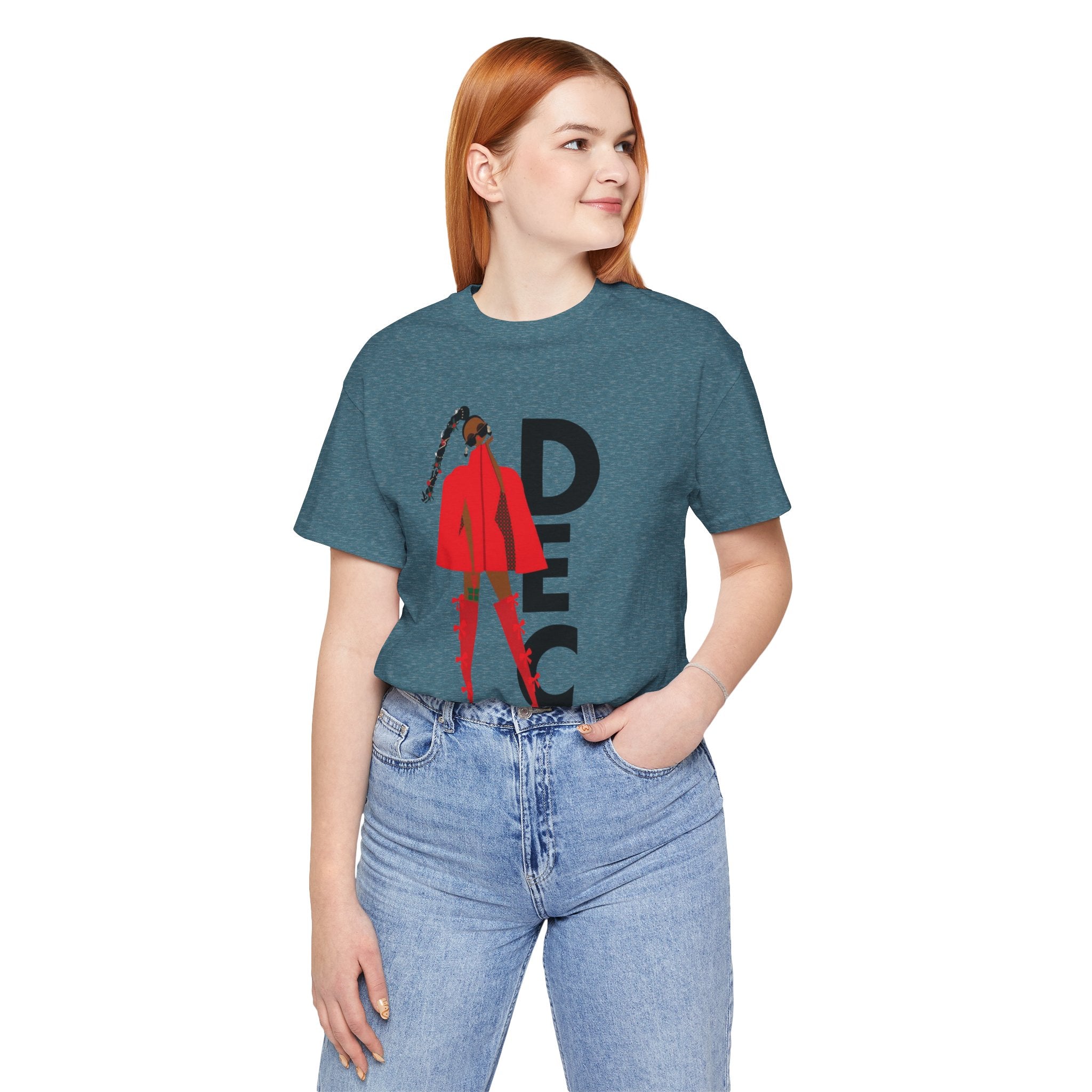 December Fashion Tee  Red Coat Model Graphic Shirt