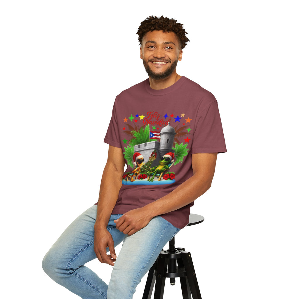 Feliz Navidad Puerto Rico T-Shirt  Castillo & Coquí Holiday Tee Puerto Rico Navidades