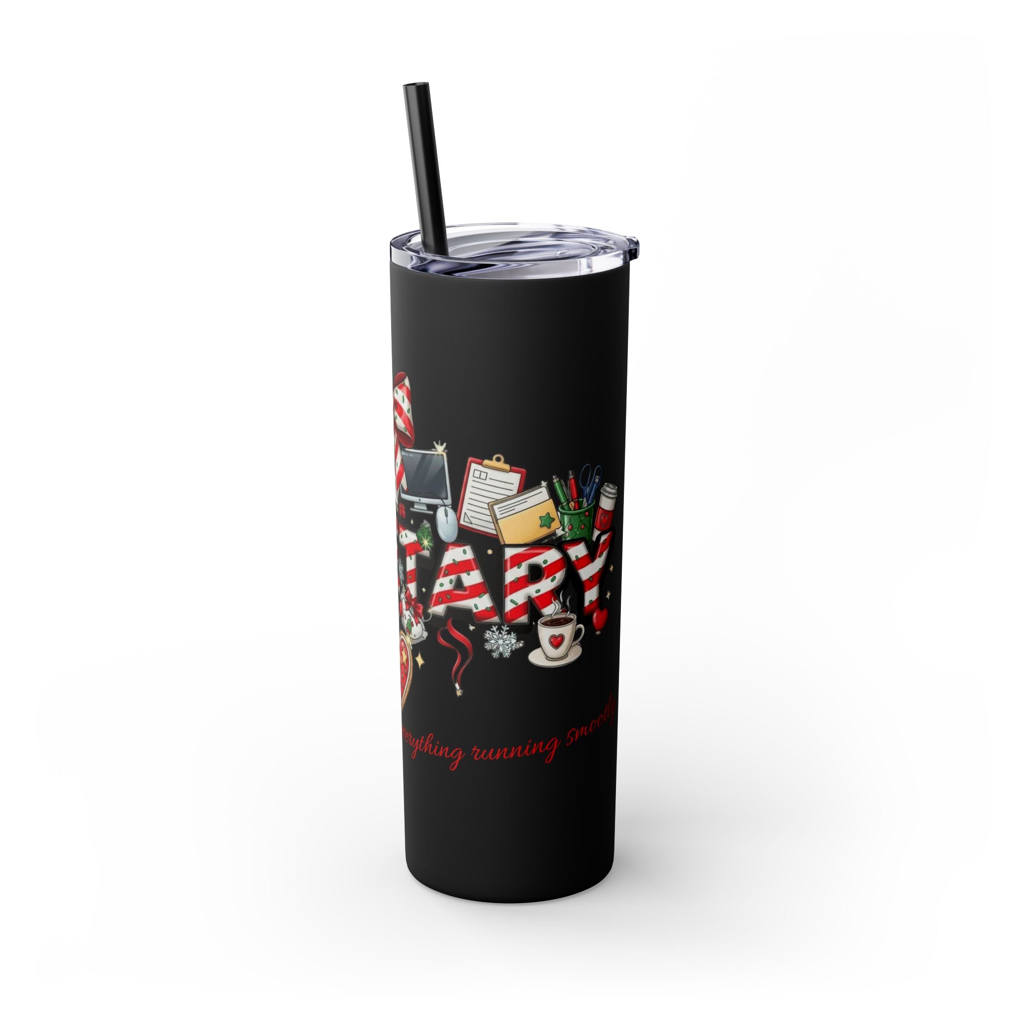 Christmas mug for the office team who keeps everything running smoothly. Candy Cane Christmas Office Secret Santa Design, 20oz with Straw