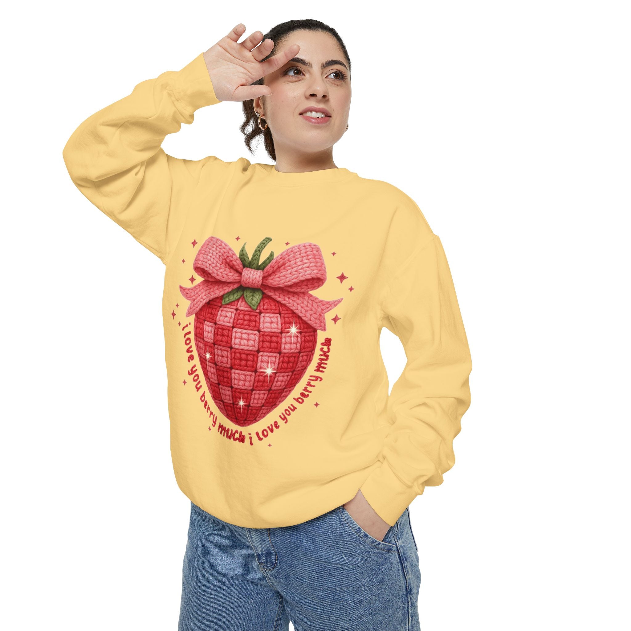 Strawberry Bow Sweatshirt  "I Love You Berry Much" Cute Valentine Pullover