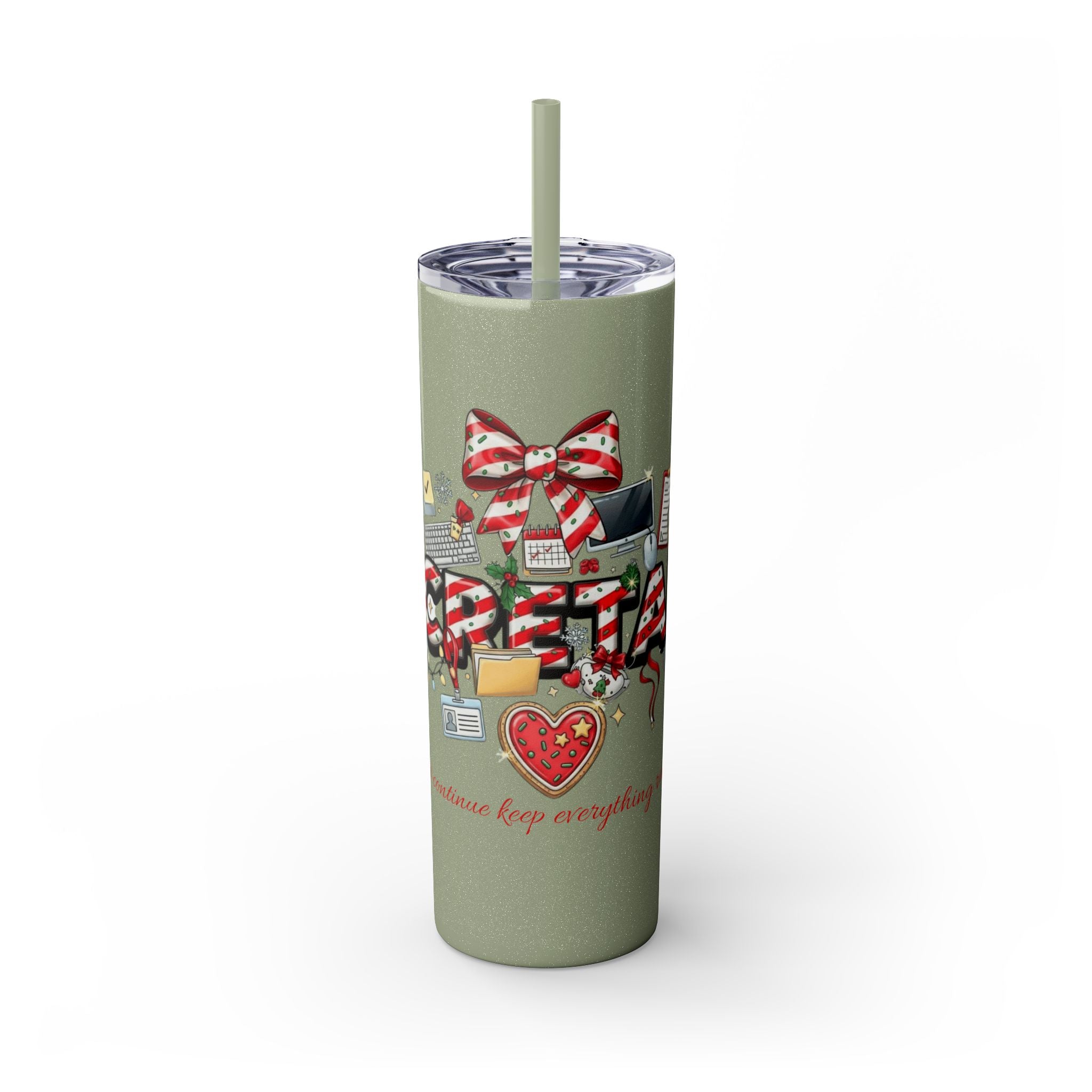 Christmas mug for the office team who keeps everything running smoothly. Candy Cane Christmas Office Secret Santa Design, 20oz with Straw