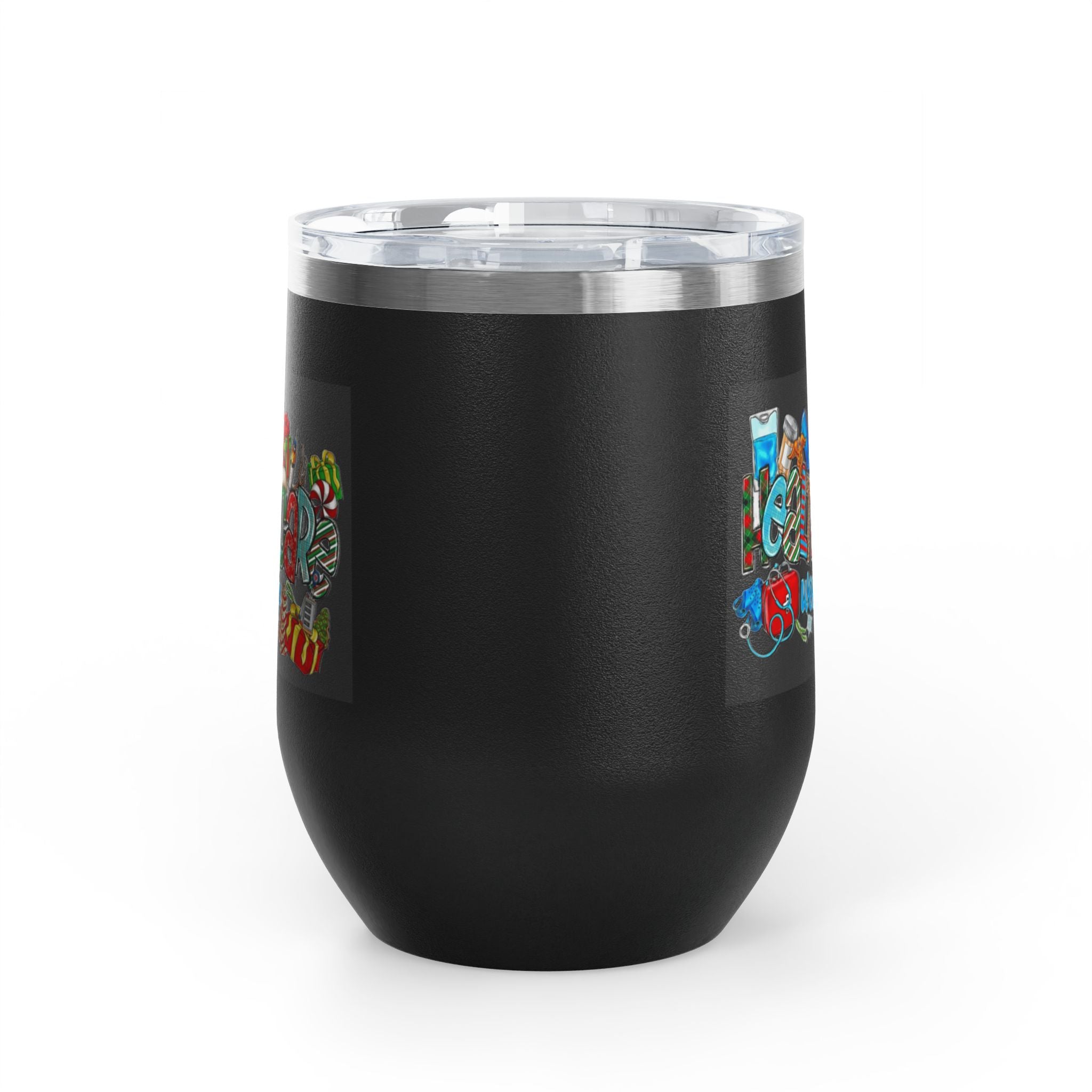 Healthcare Worker 12oz Wine Tumbler — Colorful Holiday Medical Staff Gift Medical Christmas Mug
