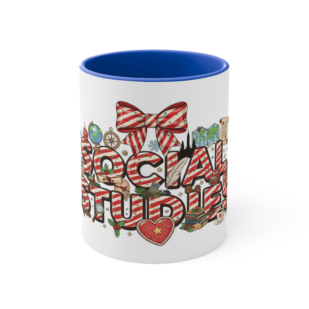 Social Studies Teacher Christmas Mug, Festive Candy-Stripe Holiday Coffee Cup School Staff Christmas Mug Collection,