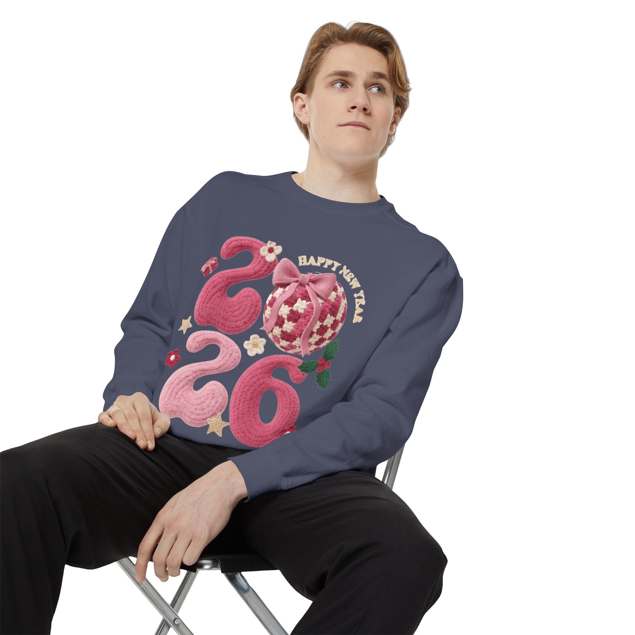Happy New Year 2026 Sweater  Pink Festive Graphic Sweatshirt