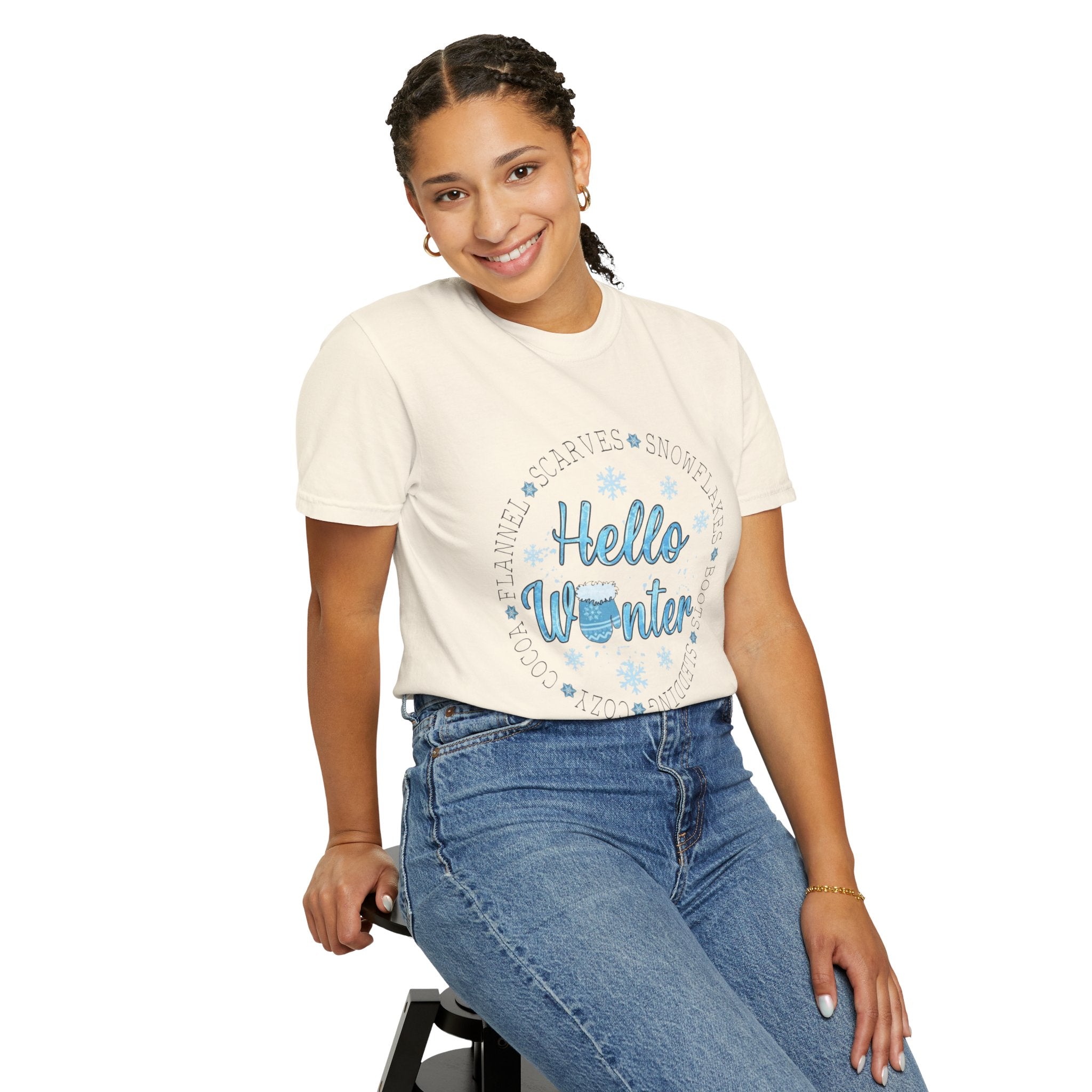 Hello Winter T‑Shirt  Cozy Snowflake Holiday Tee Christmas T-Shirts and Sweatshirts Collection