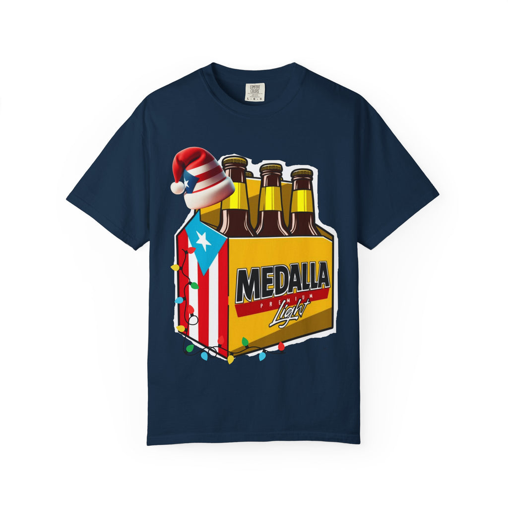 Medalla Light Beer T-Shirt  Navidad Boricua Holiday Tee Puerto Rico’s Navidades