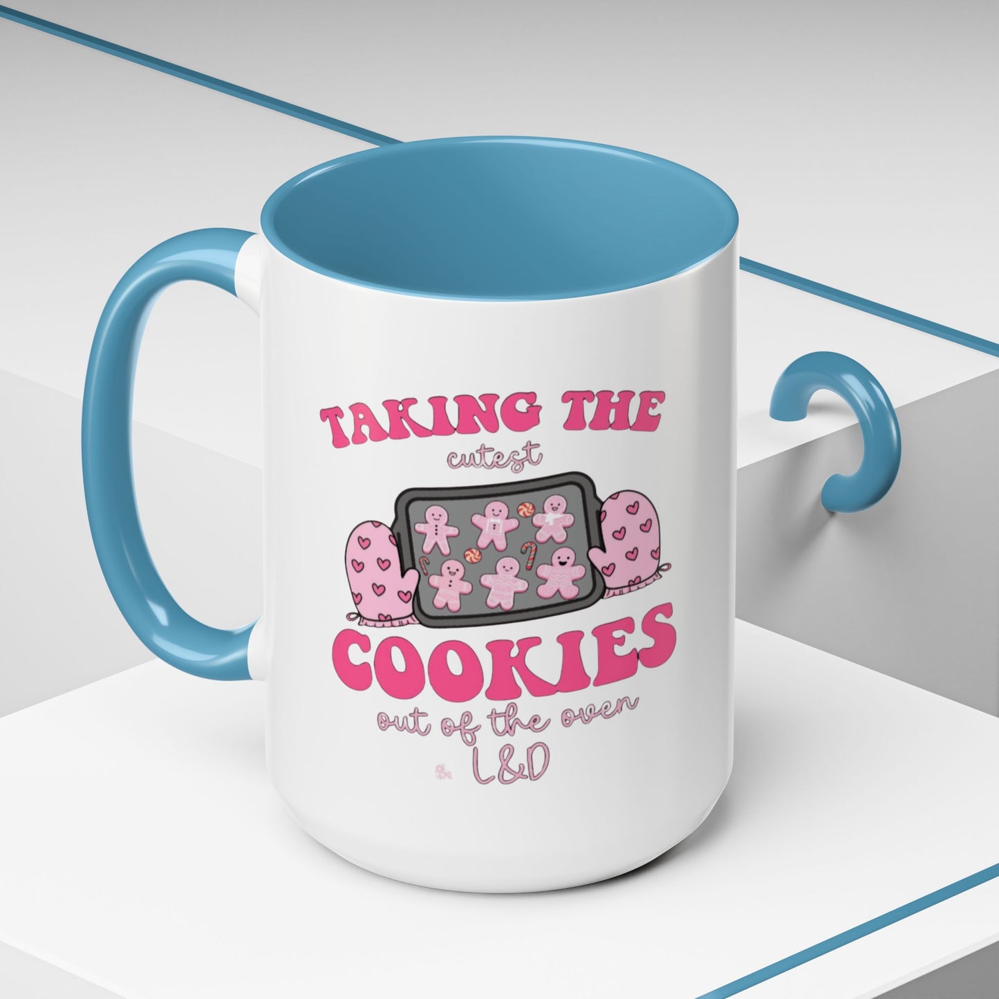 Accent Coffee Mug — "Taking the Cookies" Cute Pink Baking Design Coffee Cup for Fun Celebrations