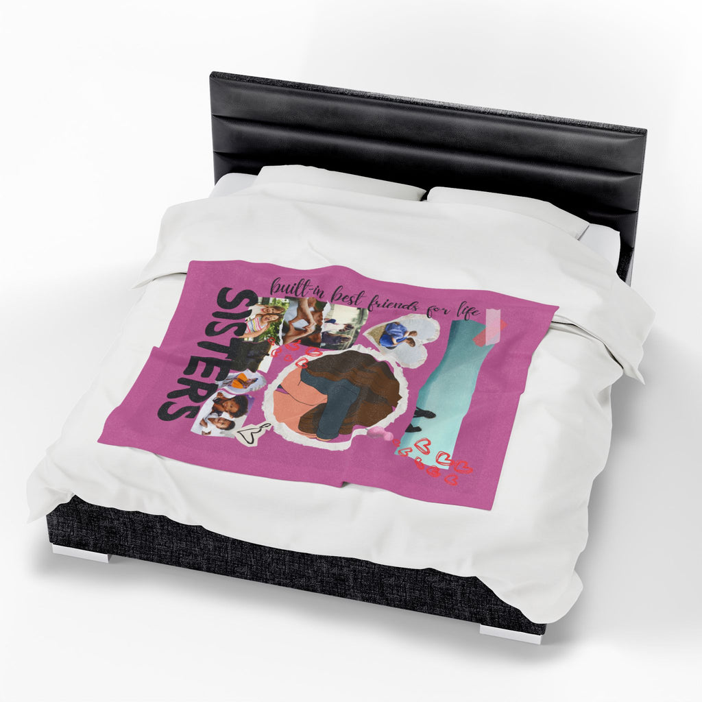 Sisters Velveteen Plush Blanket "Sisters" Photo Collage Keepsake Blanket Gift for Sister