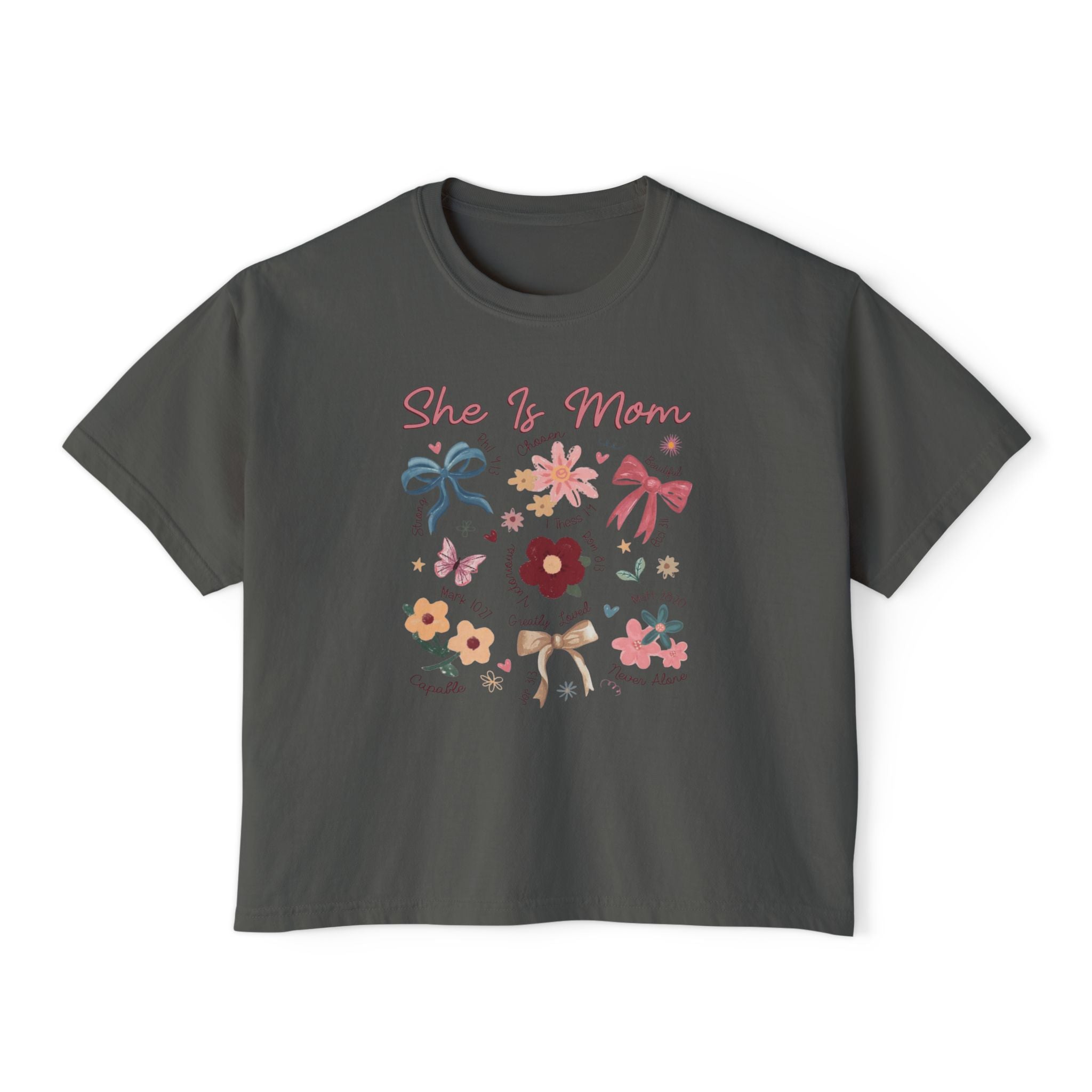She Is Mom Floral Boxy Tee  Cute Mother’s Day Floral Graphic Shirt