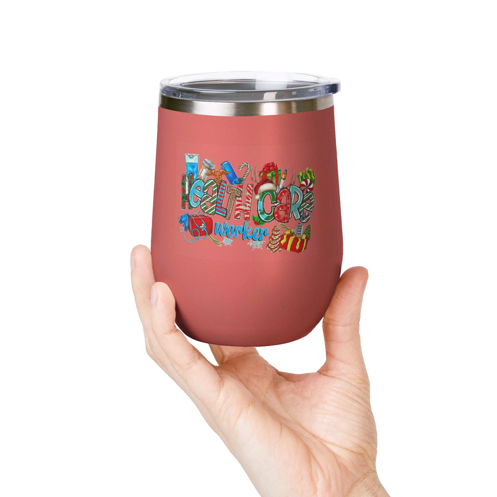 Healthcare Worker 12oz Wine Tumbler — Colorful Holiday Medical Staff Gift Medical Christmas Mug