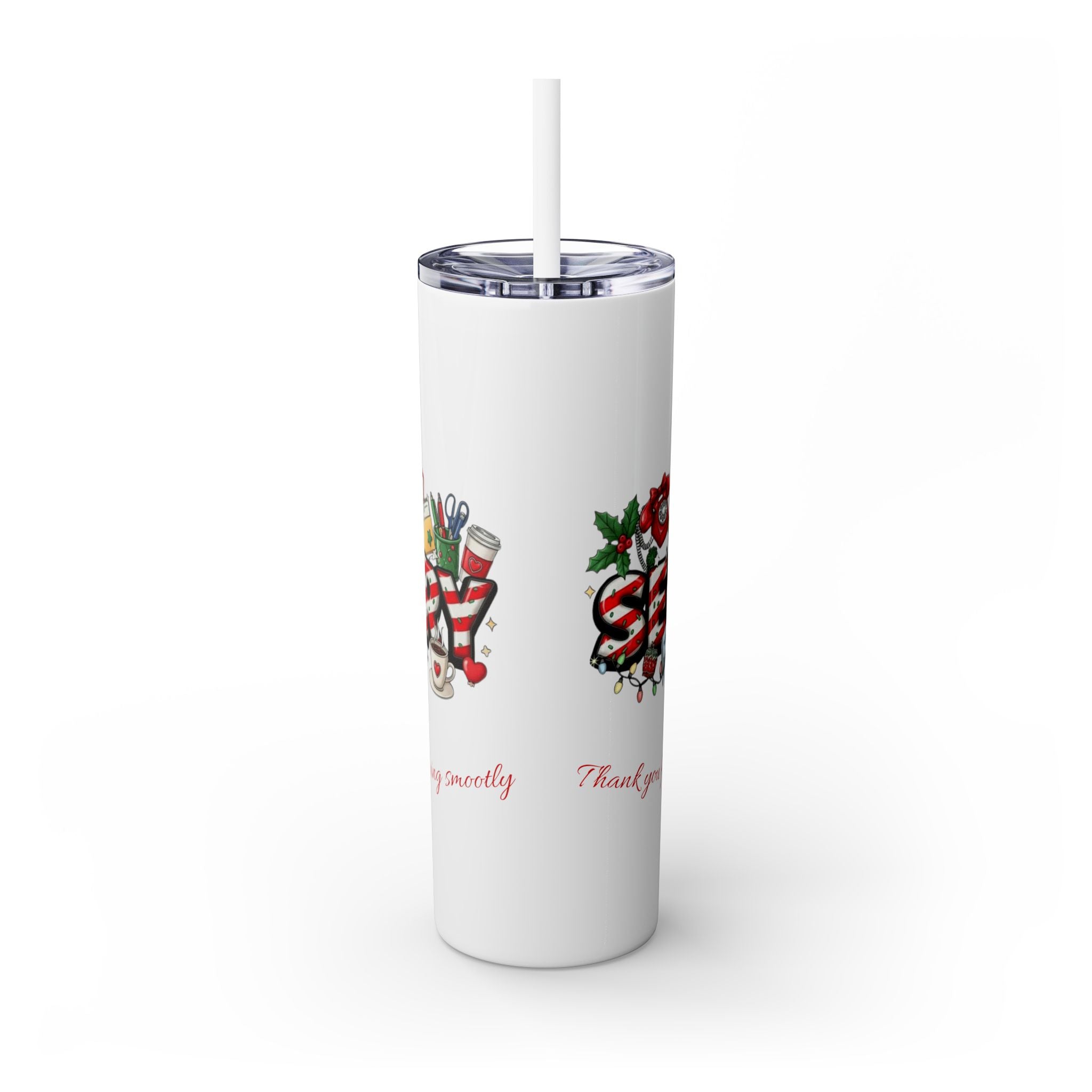 Christmas mug for the office team who keeps everything running smoothly. Candy Cane Christmas Office Secret Santa Design, 20oz with Straw