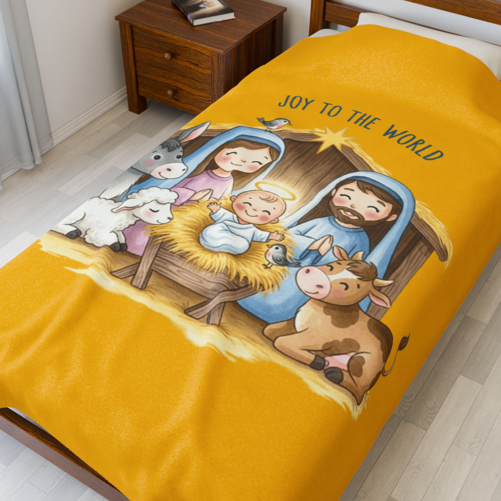 Nativity Velveteen Plush Blanket  "Joy to the World" Christmas Baby Throw
