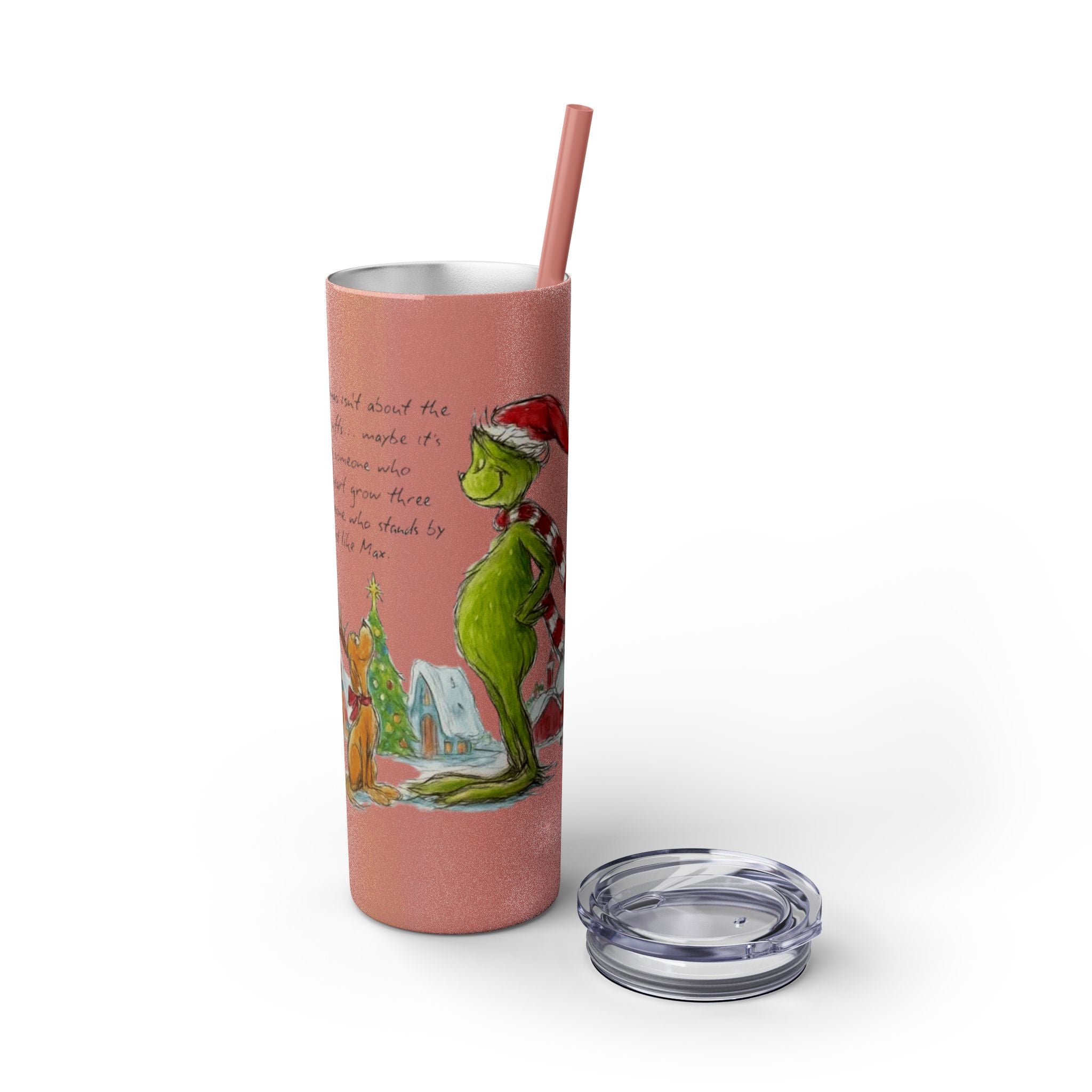 Grinch Christmas Skinny Tumbler with Straw — Dr. Seuss Holiday Quote Design, 20oz Christmas Mugs Collection