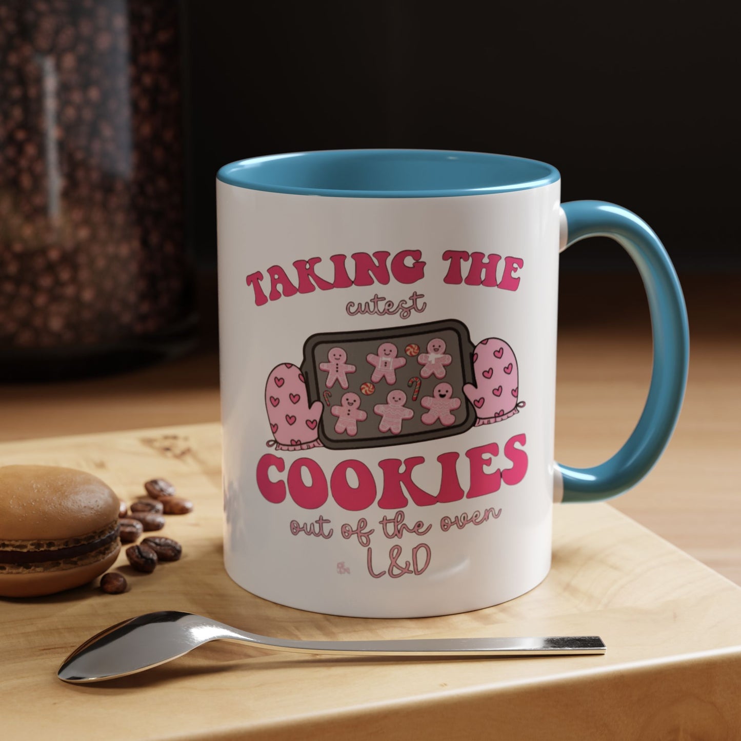 Accent Coffee Mug — "Taking the Cookies" Cute Pink Baking Design Coffee Cup for Fun Celebrations