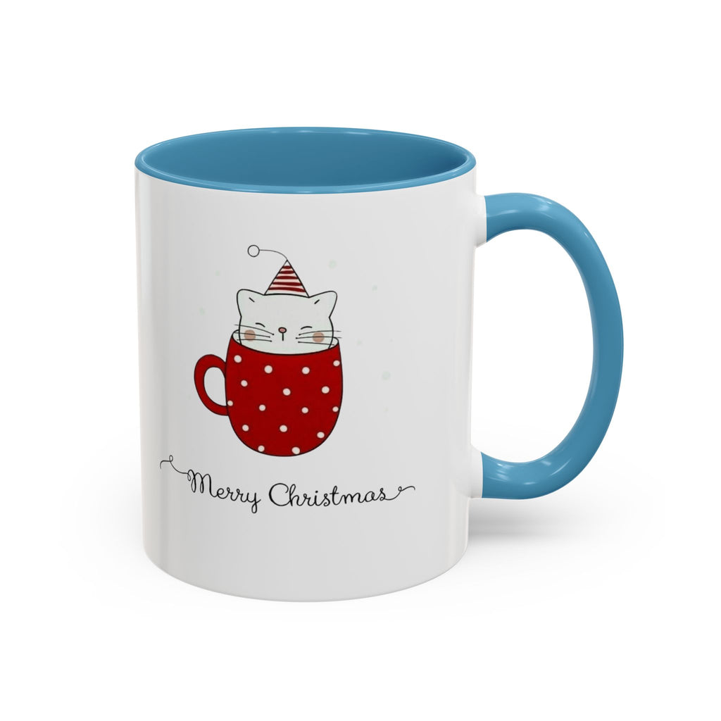 Christmas Cat Accent Mug "Merry Christmas" Polka Dot Holiday Coffee Cup Christmas Mugs Collection!