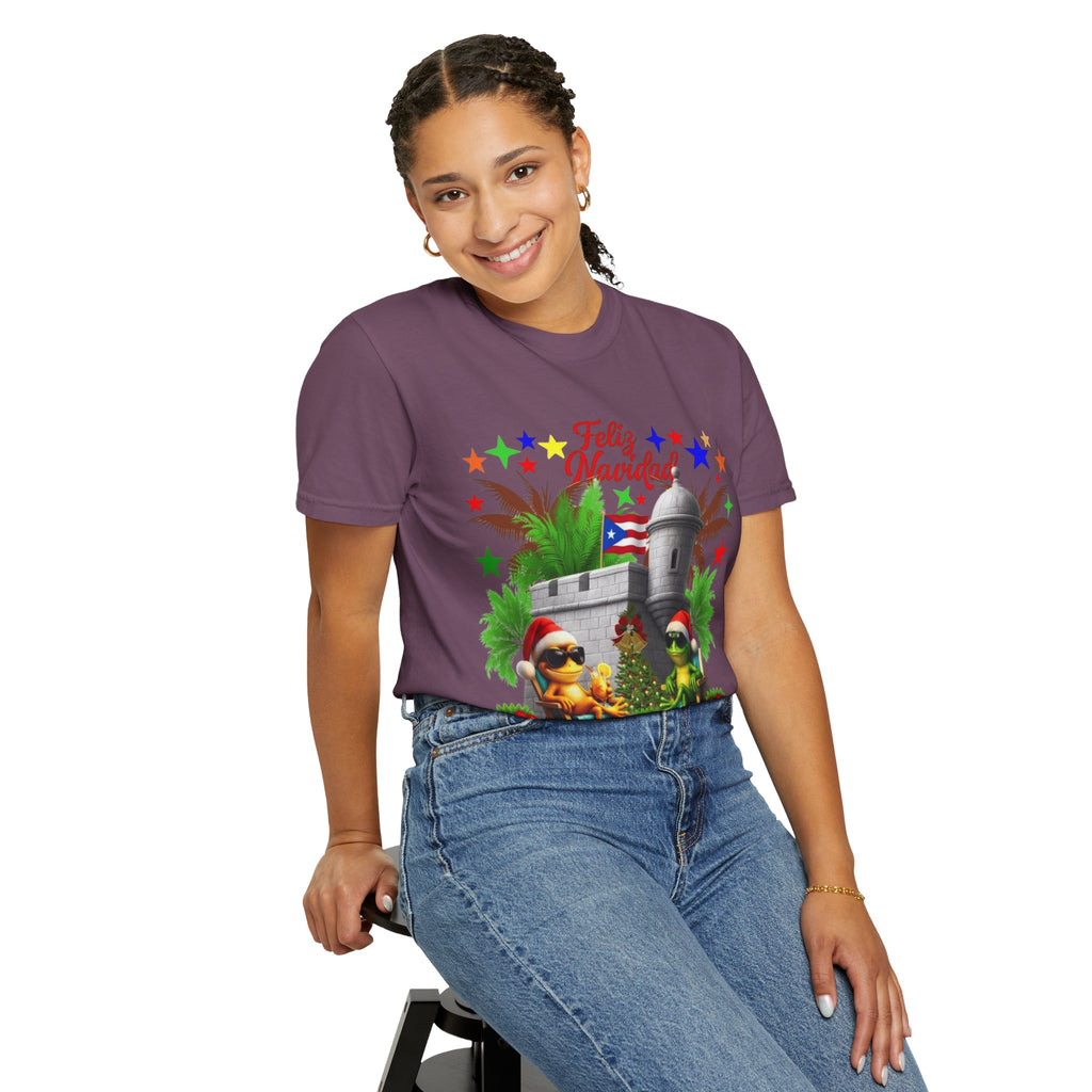 Feliz Navidad Puerto Rico T-Shirt  Castillo & Coquí Holiday Tee Puerto Rico Navidades