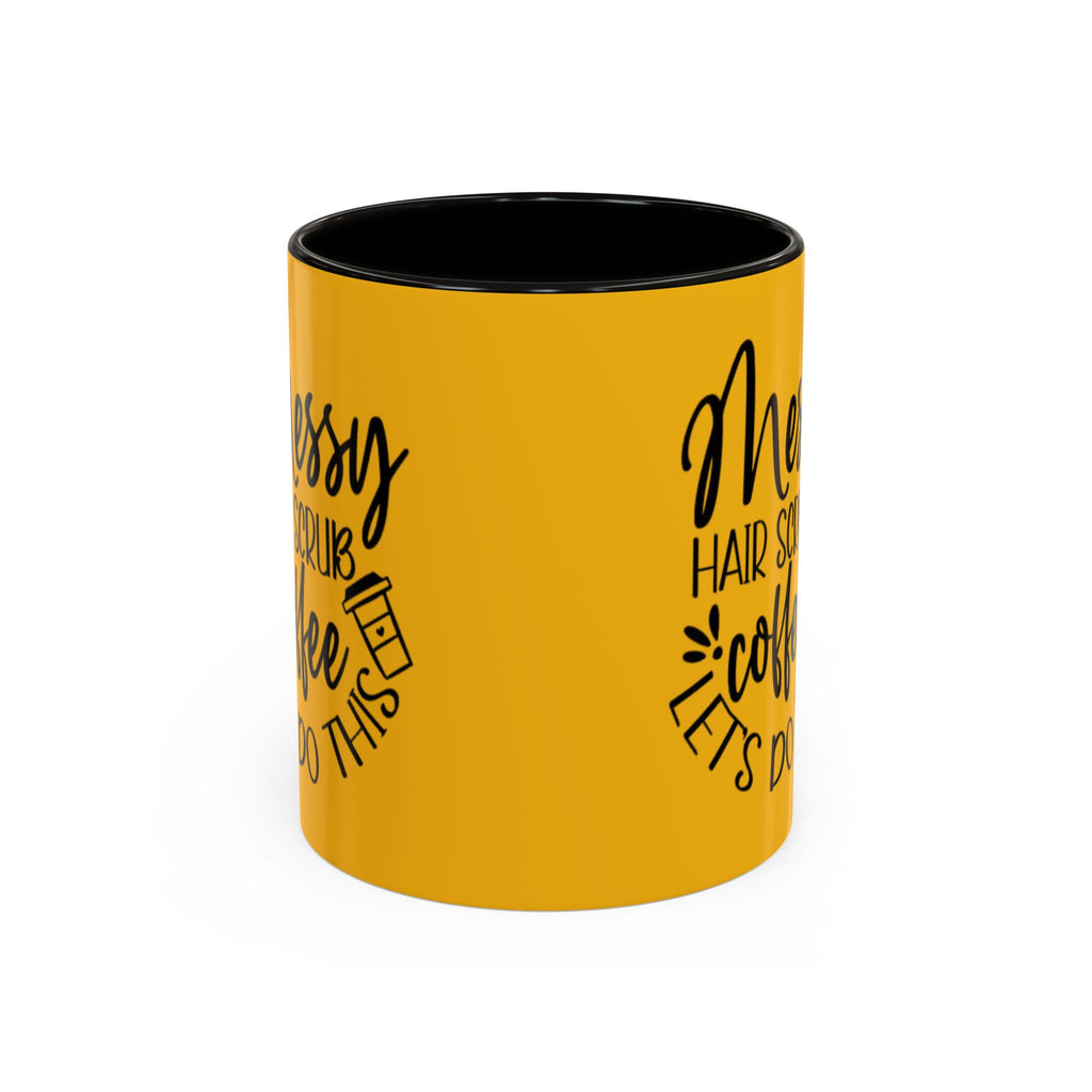 Holiday Coffee Cups with Festive Quotes & Designs Messy Hair Coffee Mug - Fun Yellow Ceramic Cup for Coffee Lovers