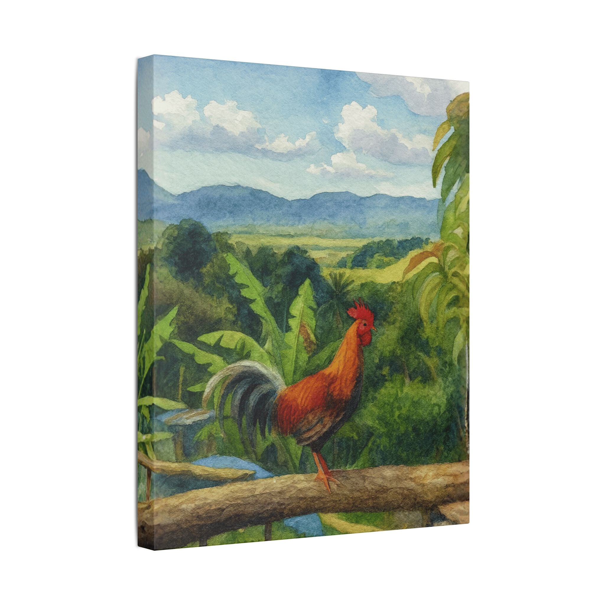 These Puerto Rico inspired Rooster Morning Landscape Canvas