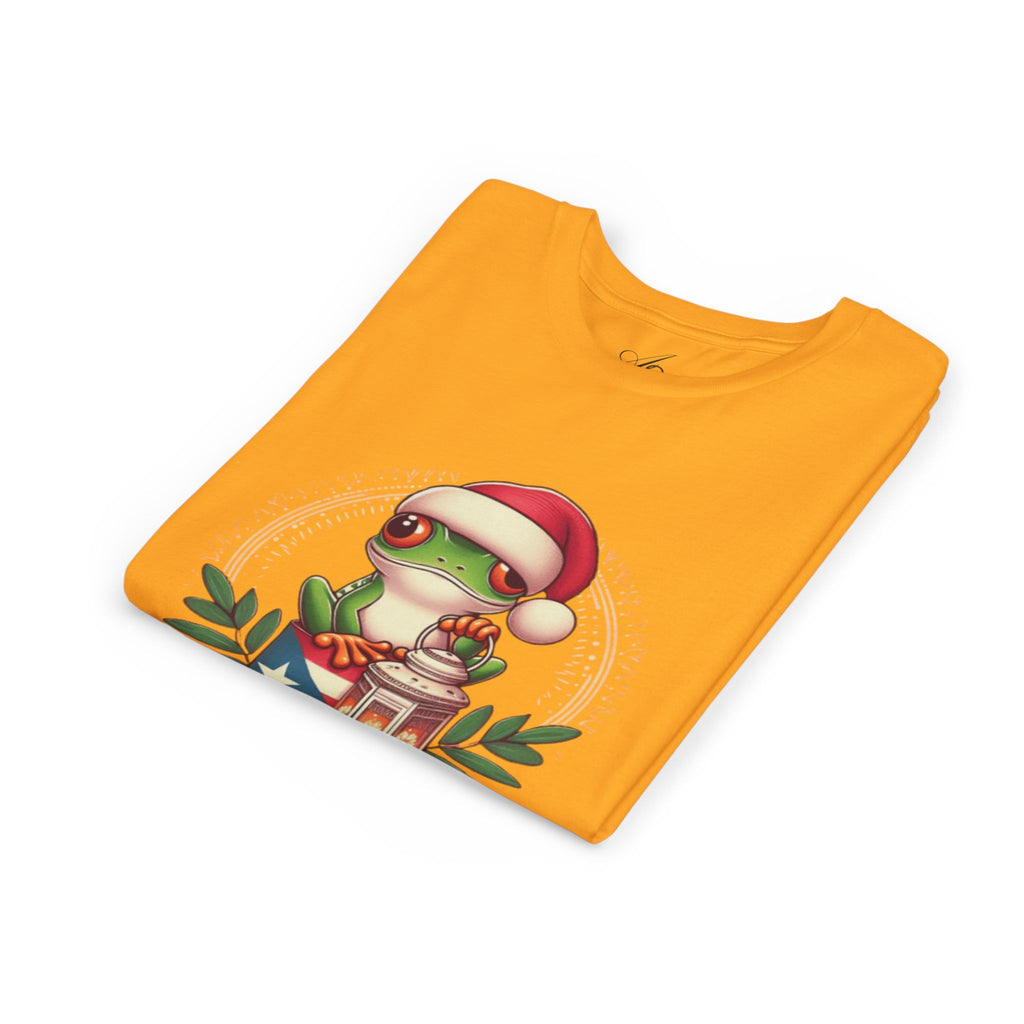 Kids Tee Cute Frog with Puerto Rican Flag & Lantern (Feliz Navidad)