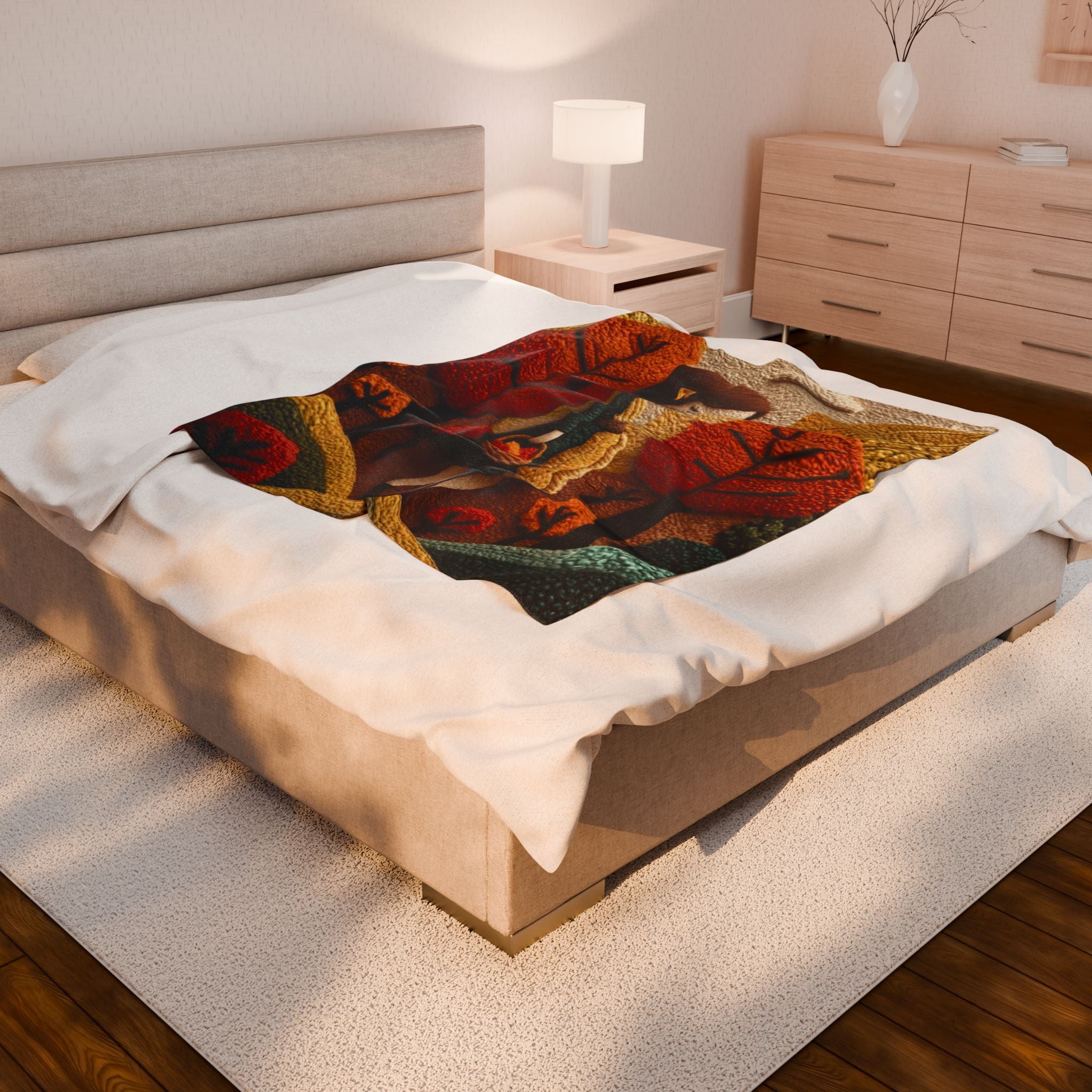 Autumn Forest Girl Plush Blanket — Cozy Velveteen Fall Throw