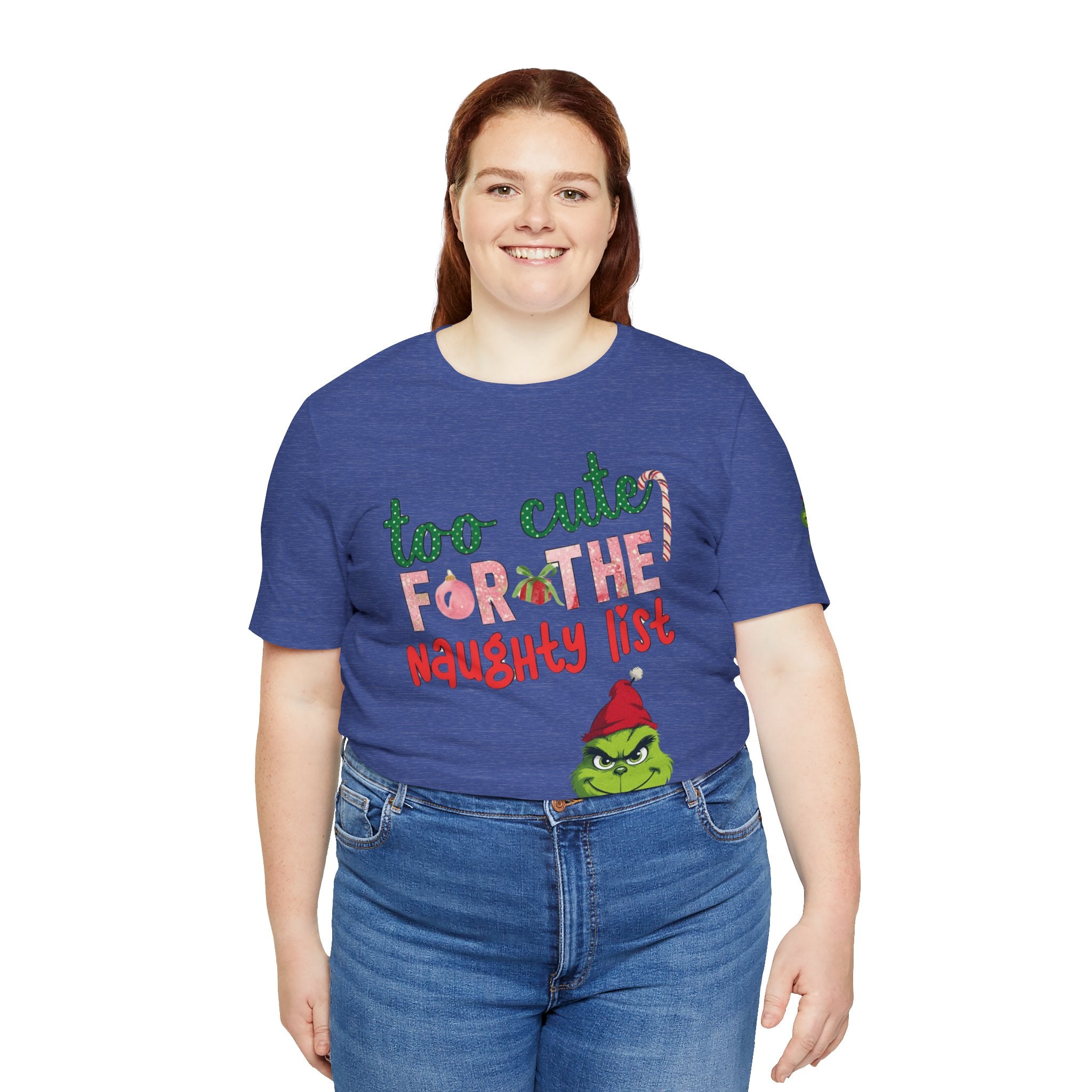 Christmas T-Shirts and Sweatshirts Collection Cute Grinch Holiday Tee 'Too Cute for the Naughty List' Unisex Jersey T-Shirt