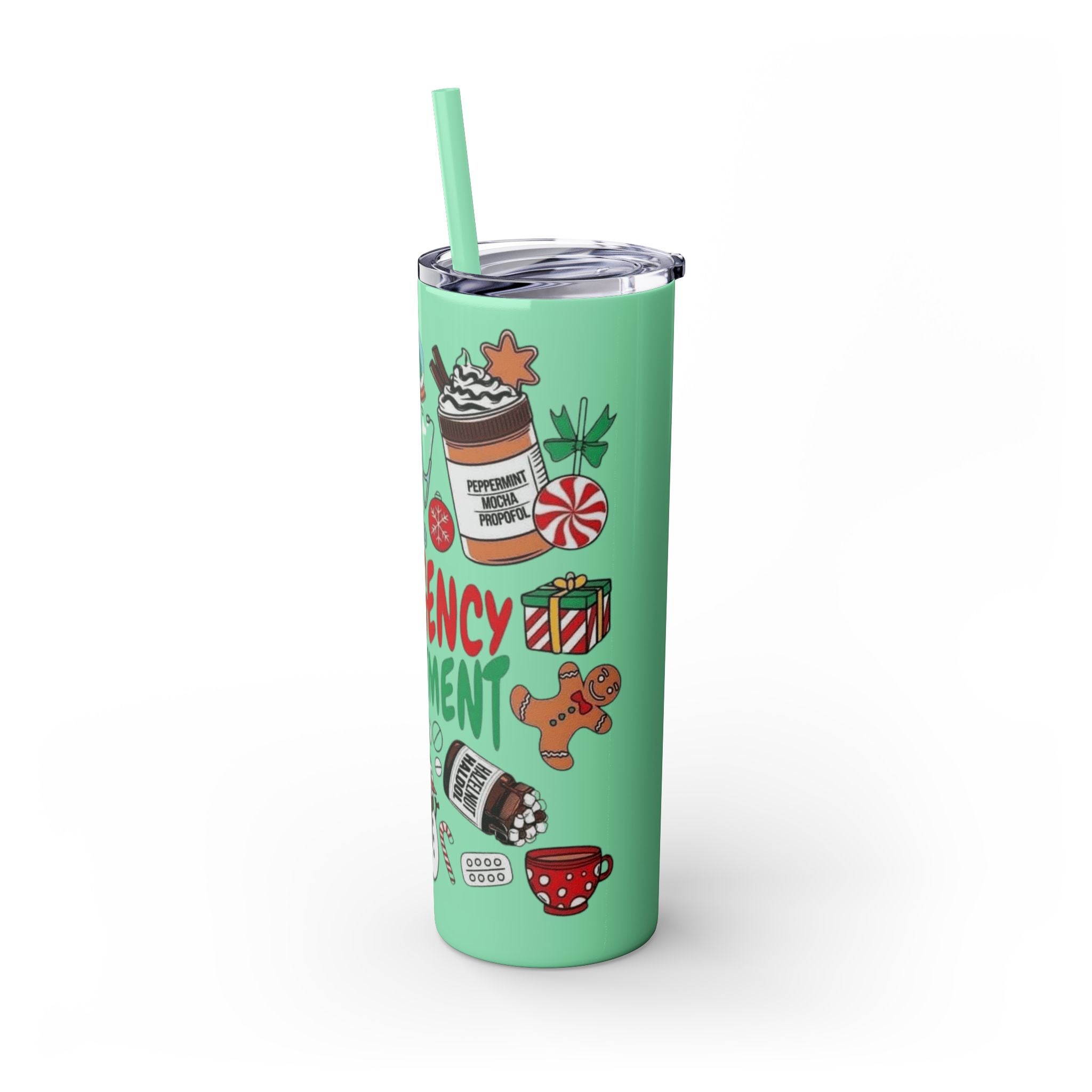 Emergency Department Nurse Christmas Skinny Tumbler - 20oz Holiday Medical Travel Cup with Straw Medical Christmas Mug