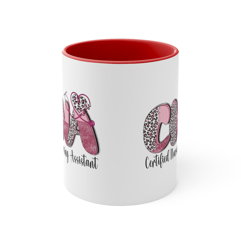 Certified Nursing Assistant (CNA) Pink Leopard Accent Mug — 11oz Gift for Nurses, Nursing Assistants Medical Christmas Mug