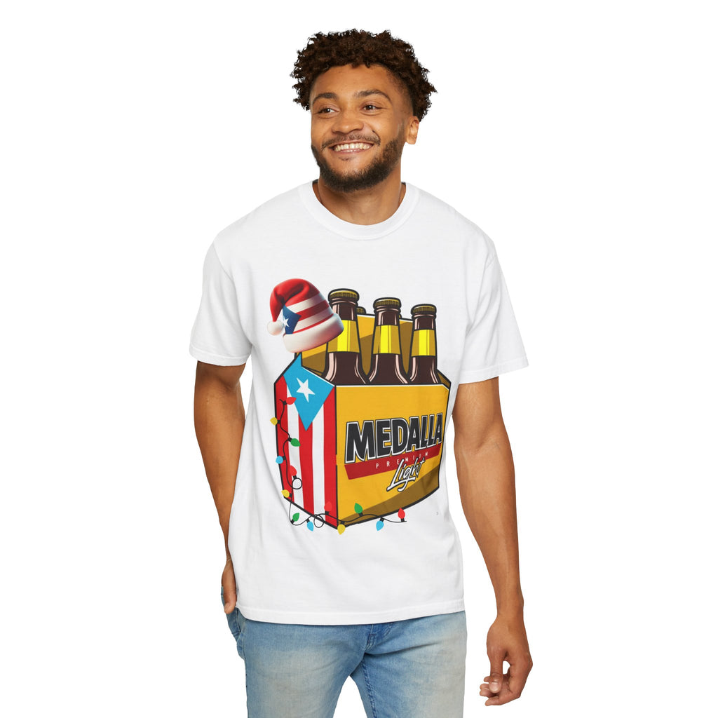 Medalla Light Beer T-Shirt  Navidad Boricua Holiday Tee Puerto Rico’s Navidades