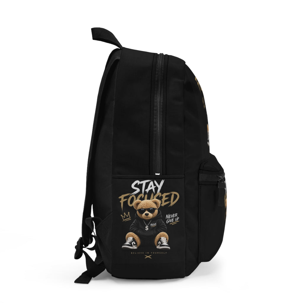 Stay Focused Teddy Backpack — Motivational Bear School Bag