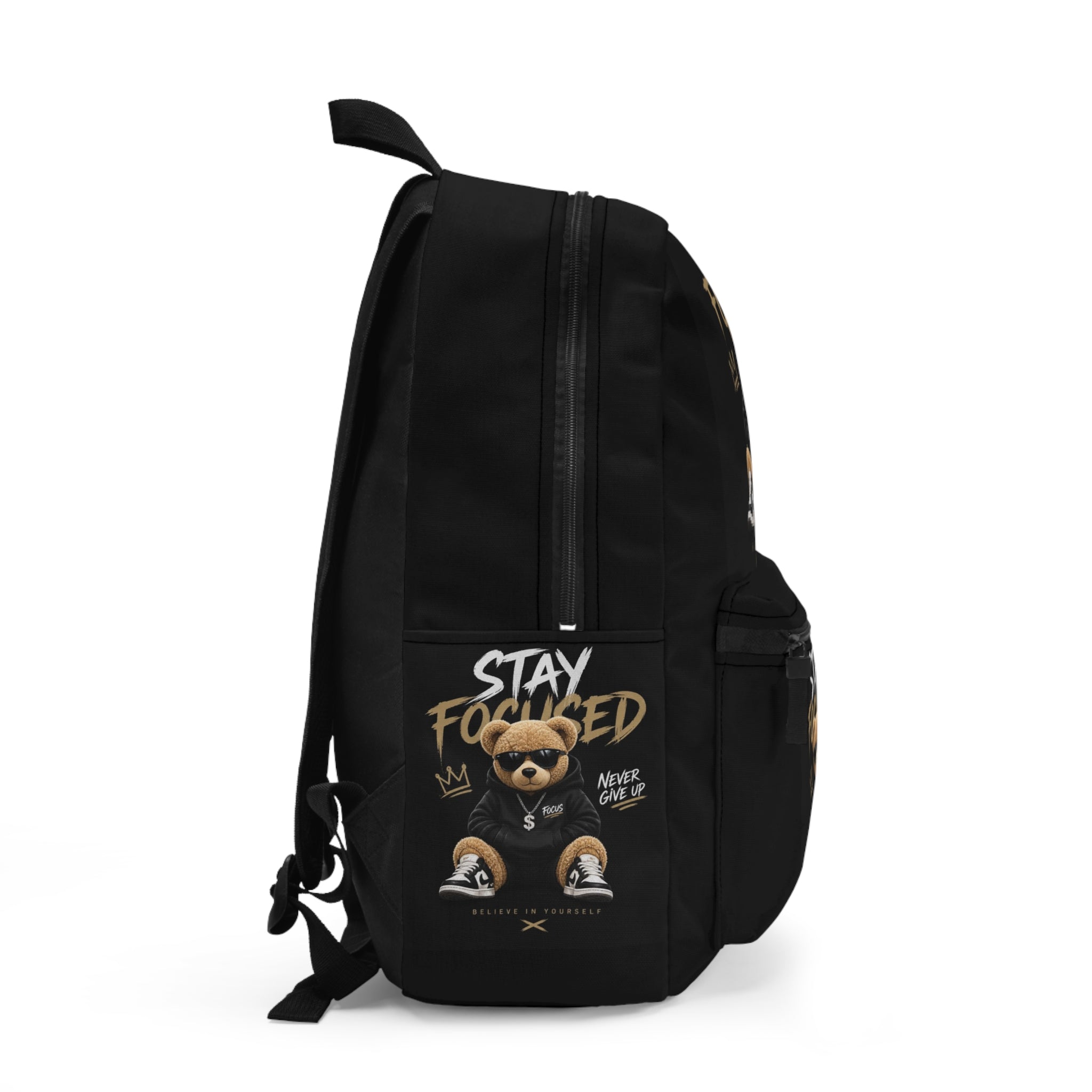 Stay Focused Teddy Backpack — Motivational Bear School Bag