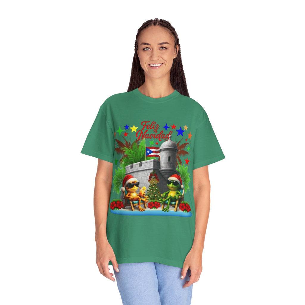 Feliz Navidad Puerto Rico T-Shirt  Castillo & Coquí Holiday Tee Puerto Rico Navidades