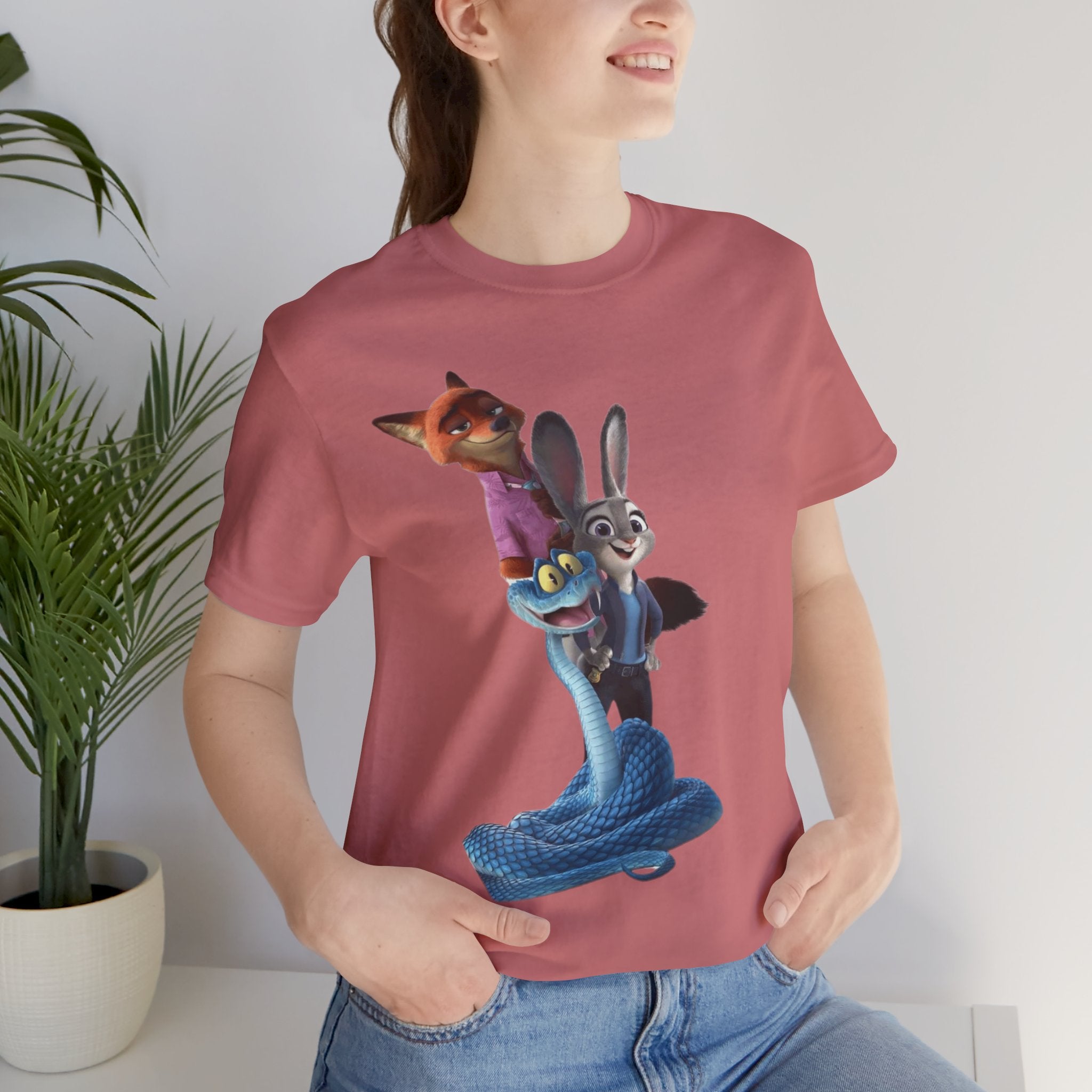 Animated Character Tee — Cute Fox & Bunny Stack Graphic T-Shirt  cartoon-style Christmas artwork