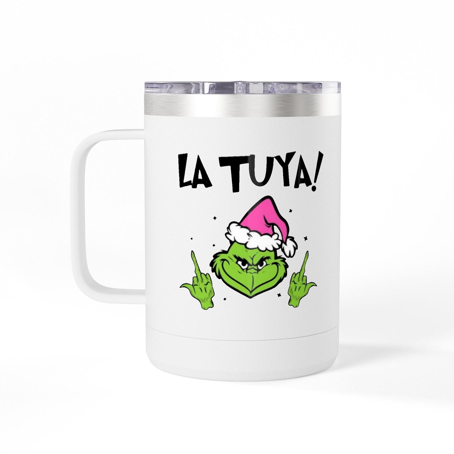 Holiday Grinch Coffee Mug Tumbler - 15oz Vaso / Taza de Acero Inoxidable – Diseño Navideño