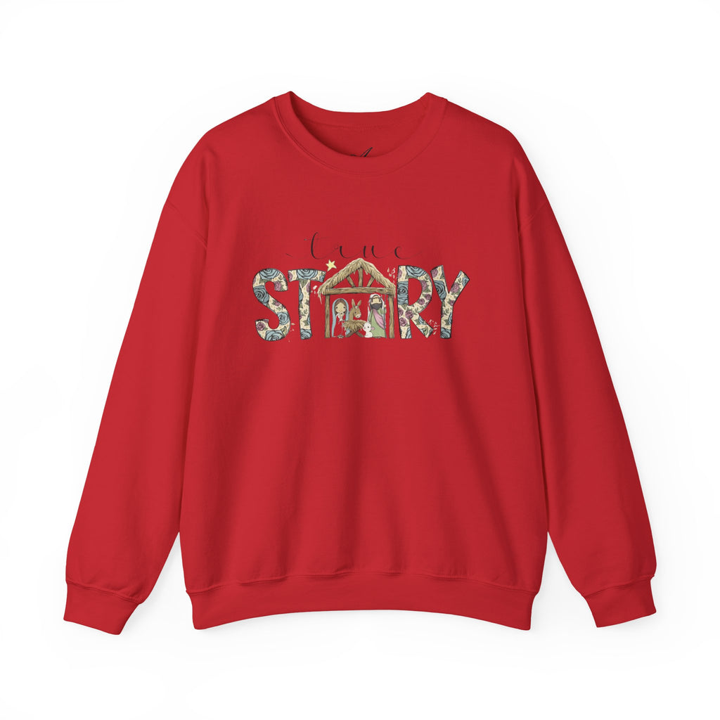 Crewneck Sweatshirt "Come Story" Floral Nativity Design  Cozy Christmas Pullover unique festive designs and joyful