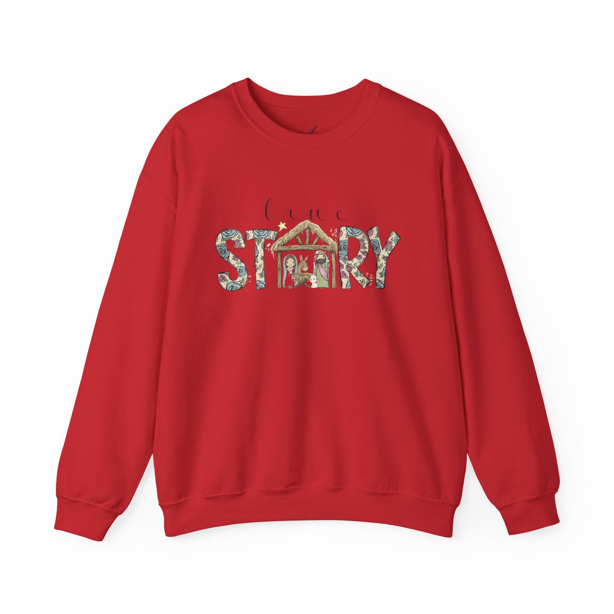 Crewneck Sweatshirt "Come Story" Floral Nativity Design  Cozy Christmas Pullover unique festive designs and joyful