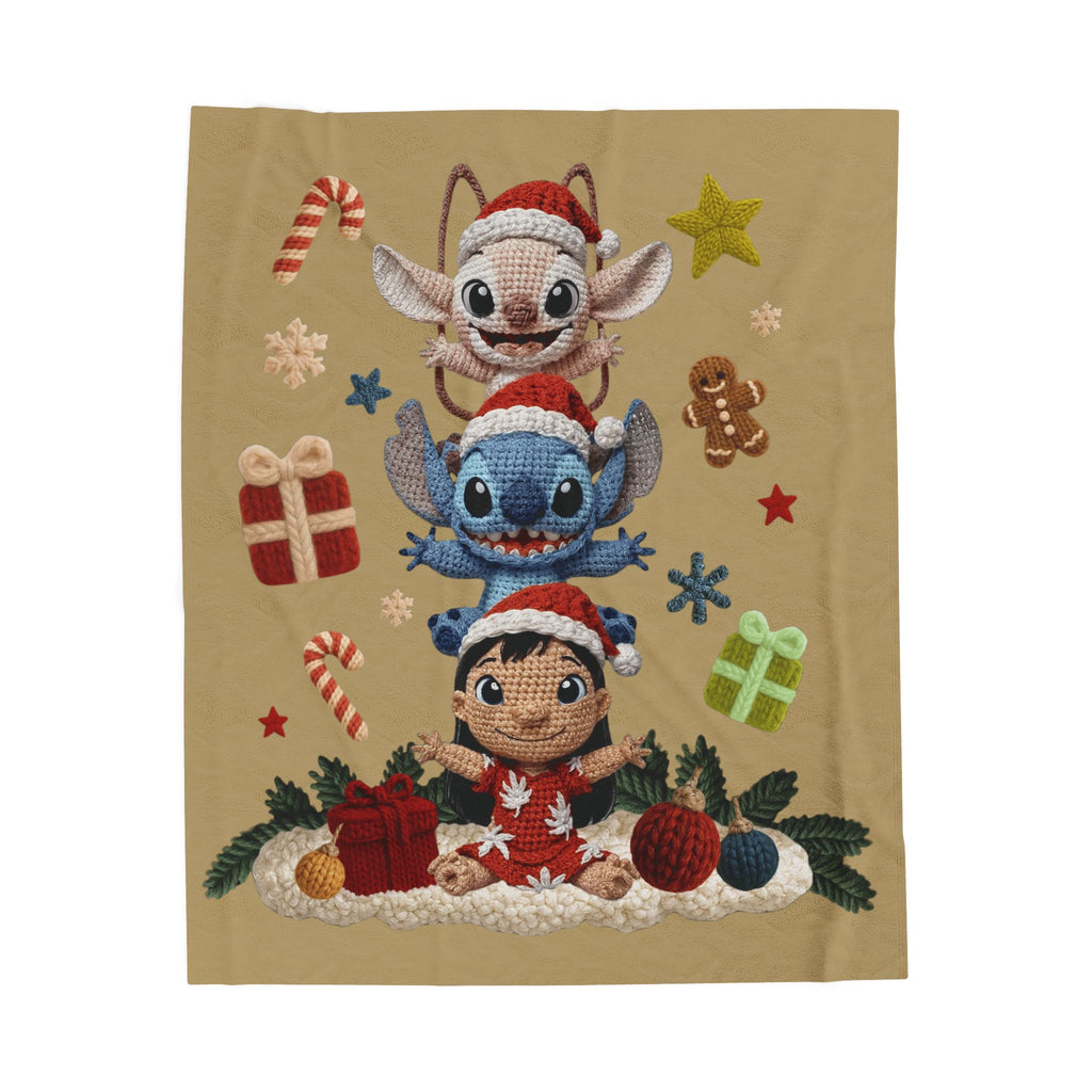 Winter Wonderland Cartoon Fleece Blanket Holiday Character Stack Velveteen Blanket Cute Christmas Stitch, Elf & Reindeer Plush Design
