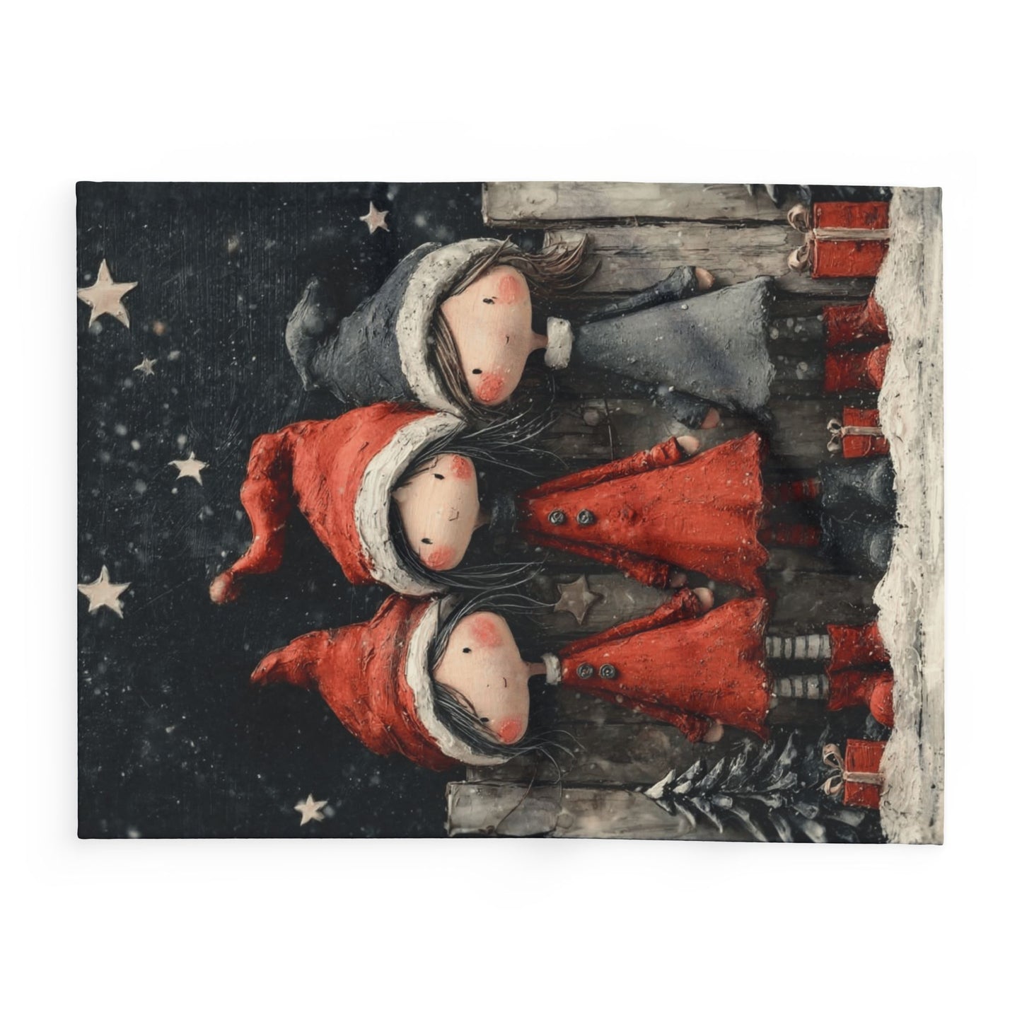 Holiday Girls Fleece Blanket — Cute Christmas Elf Trio Winter Throw