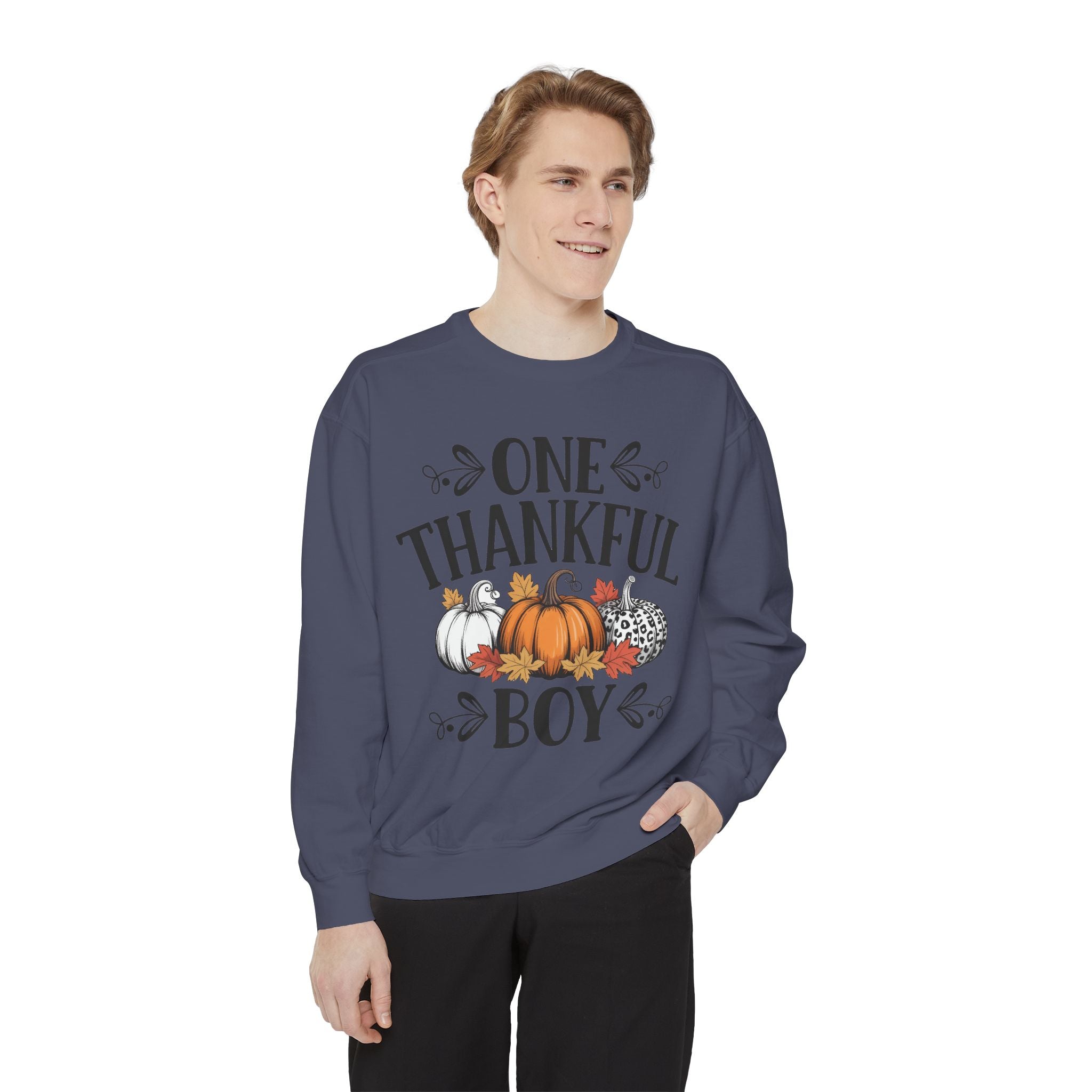 Thankful Boy Sweatshirt  Fall Pumpkin Thanksgiving Crewneck Fall T-Shirts and Sweatshirts Collection