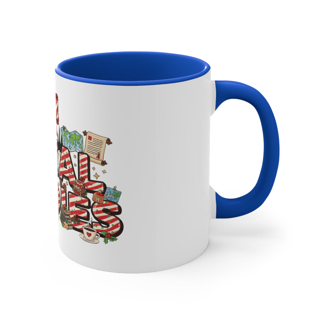 Social Studies Teacher Christmas Mug, Festive Candy-Stripe Holiday Coffee Cup School Staff Christmas Mug Collection,
