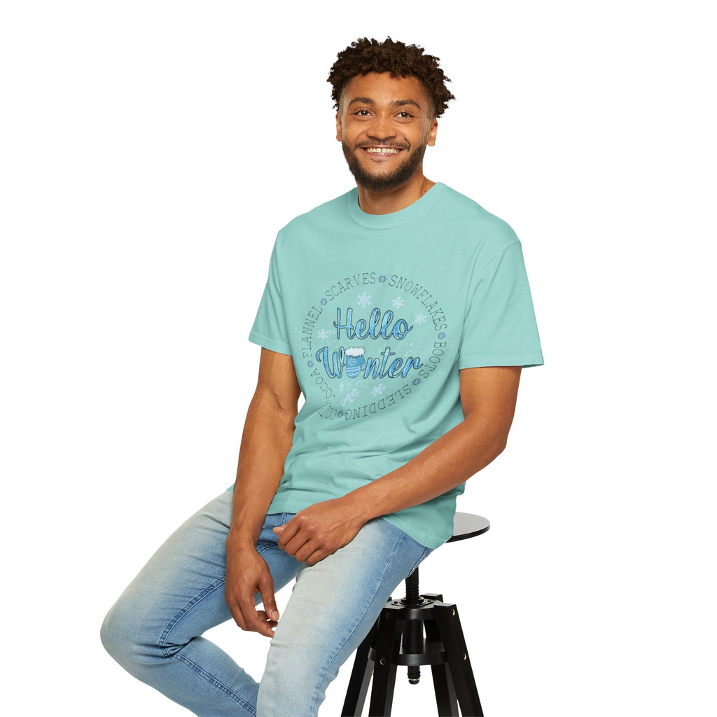 Hello Winter T‑Shirt  Cozy Snowflake Holiday Tee Christmas T-Shirts and Sweatshirts Collection