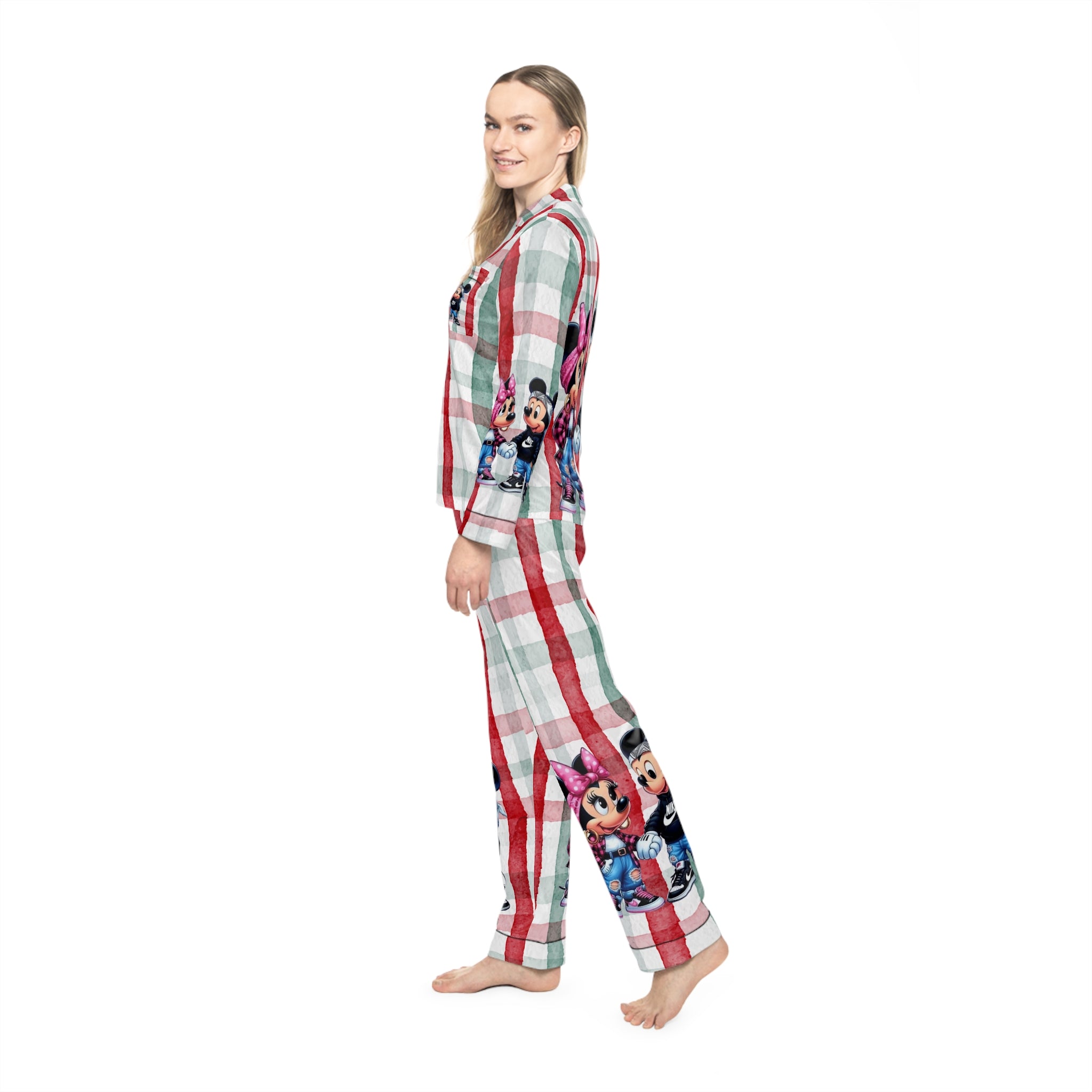 Mickey & Minnie Plaid Satin Pajama Set  Women’s Holiday Lounge PJs