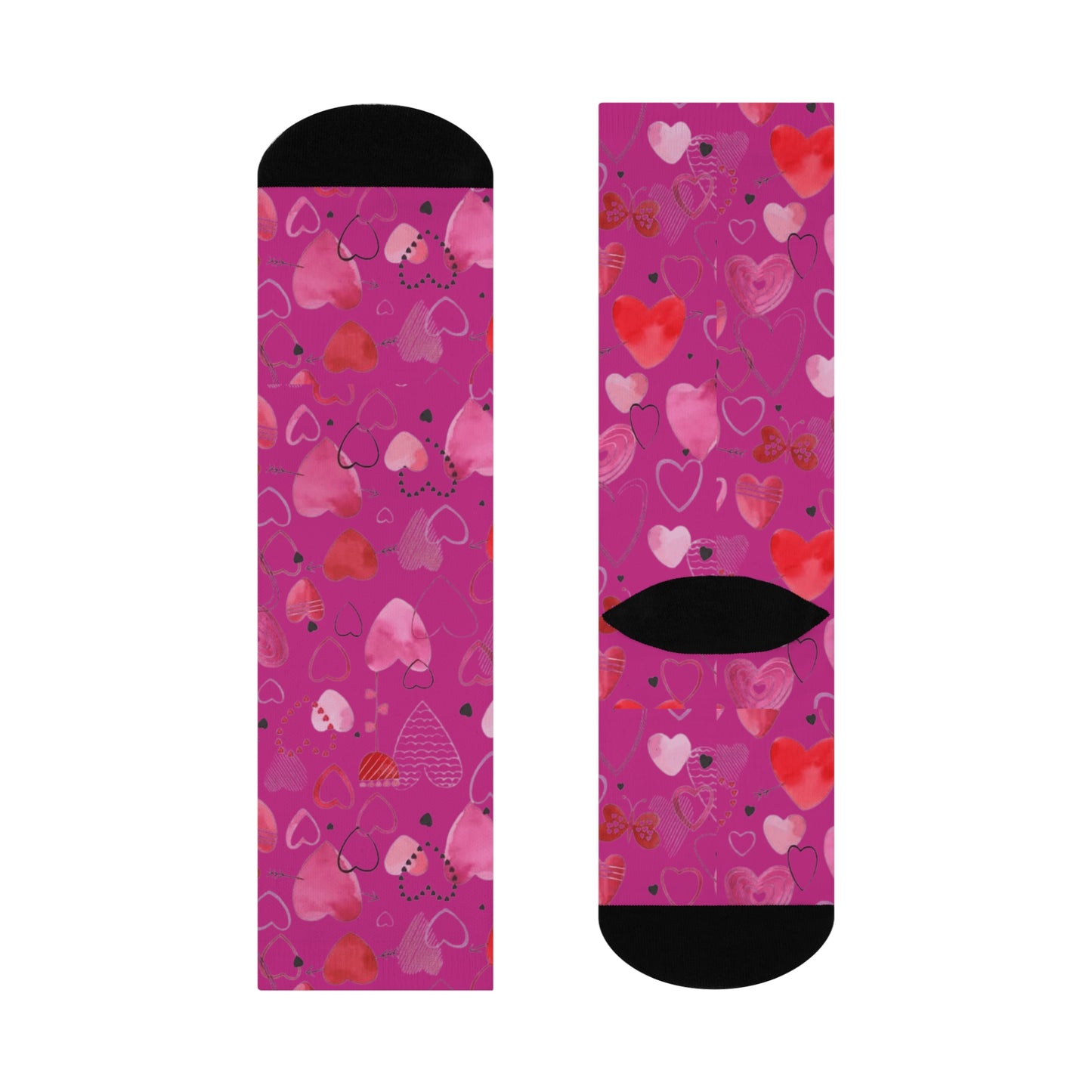 Pink Heart Pattern Cushioned Crew Socks — Valentine’s Day Love Design