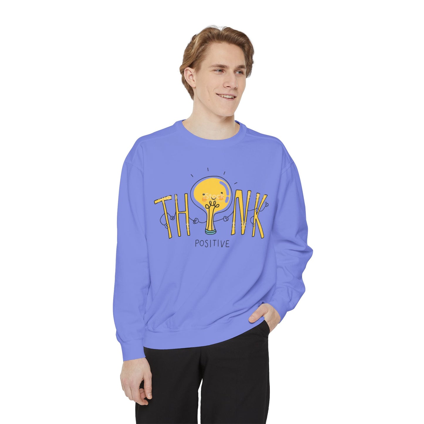 Think Positive Sweatshirt  Cute Lightbulb Graphic Positive Vibes Crewneck