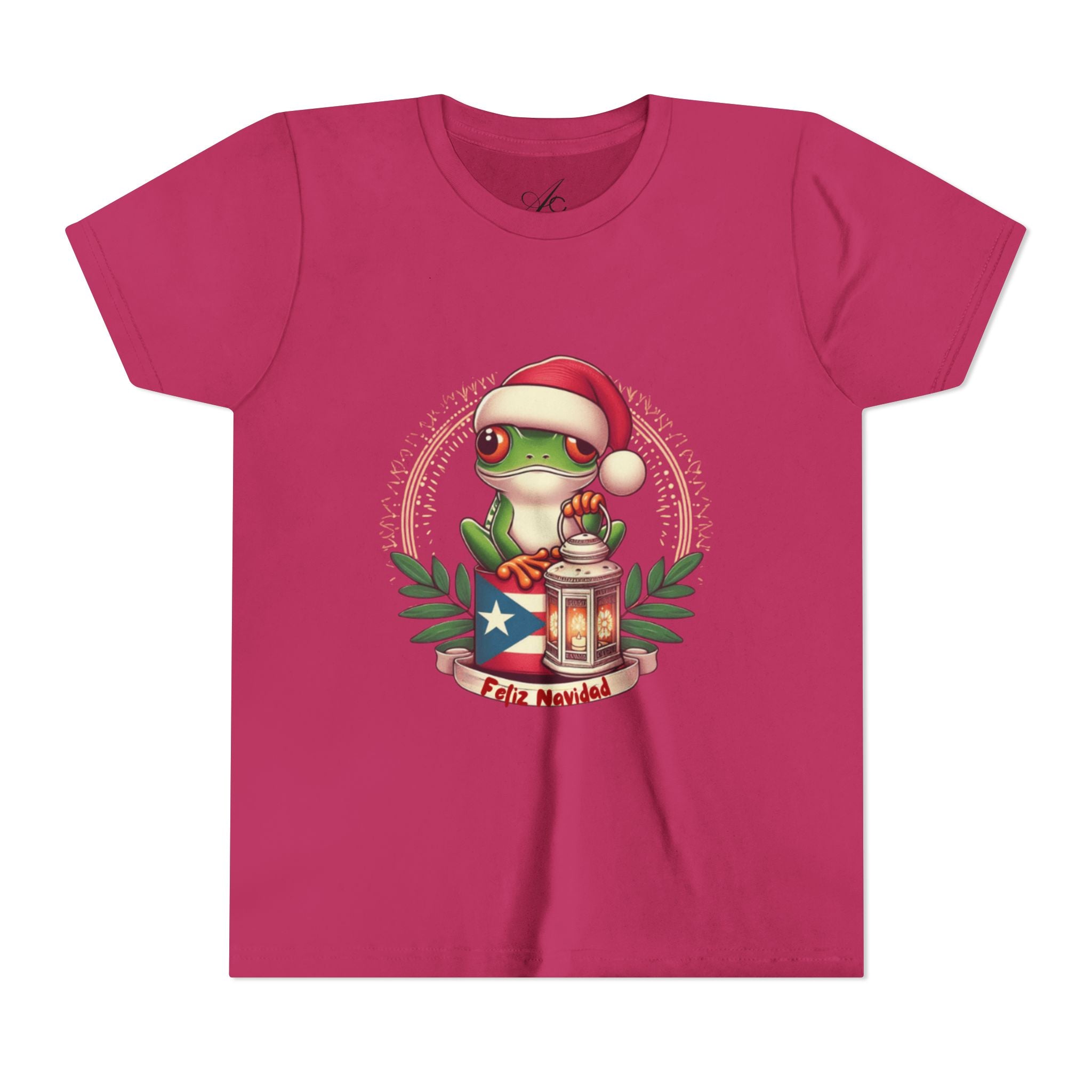 Kids Tee Cute Frog with Puerto Rican Flag & Lantern (Feliz Navidad)