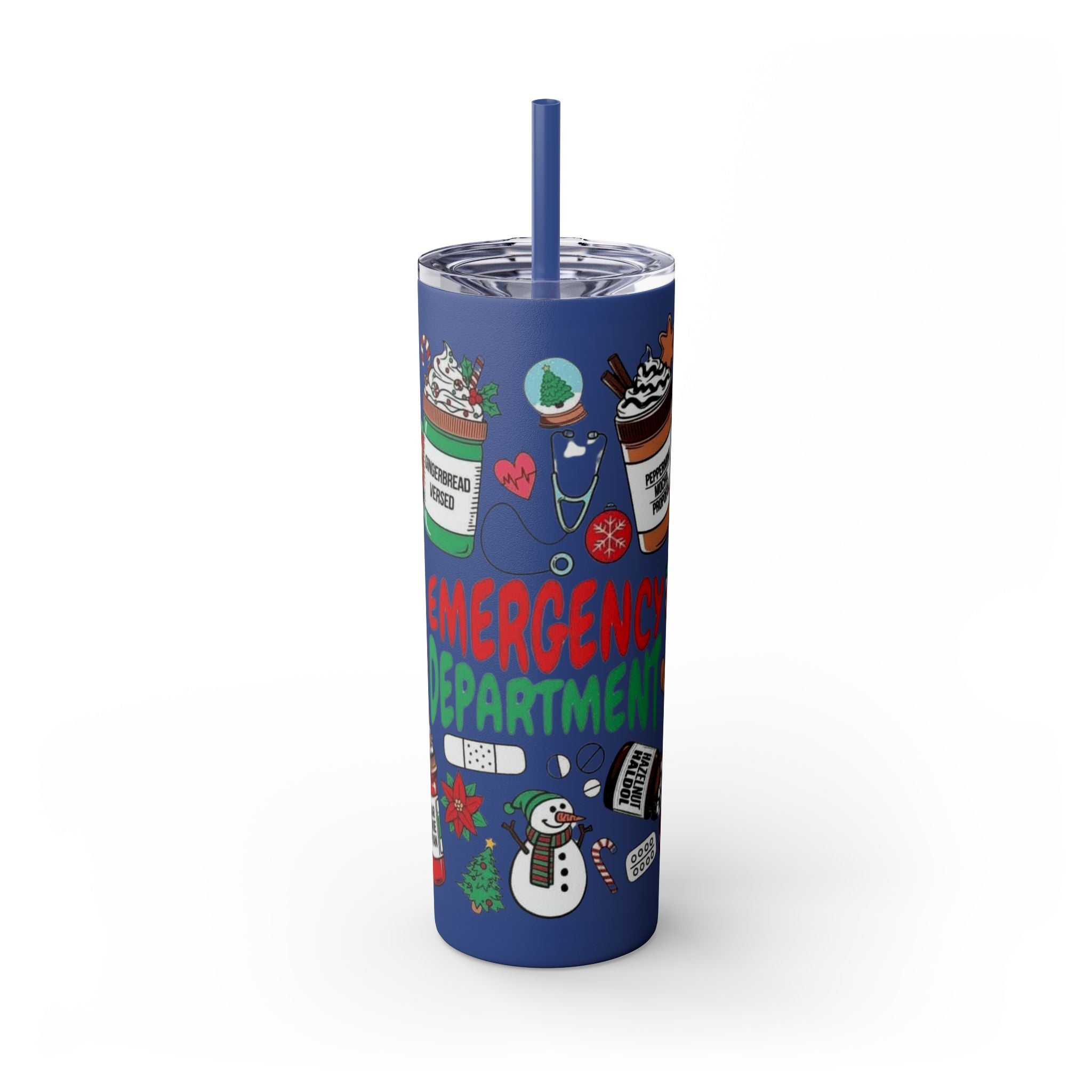 Emergency Department Nurse Christmas Skinny Tumbler - 20oz Holiday Medical Travel Cup with Straw Medical Christmas Mug